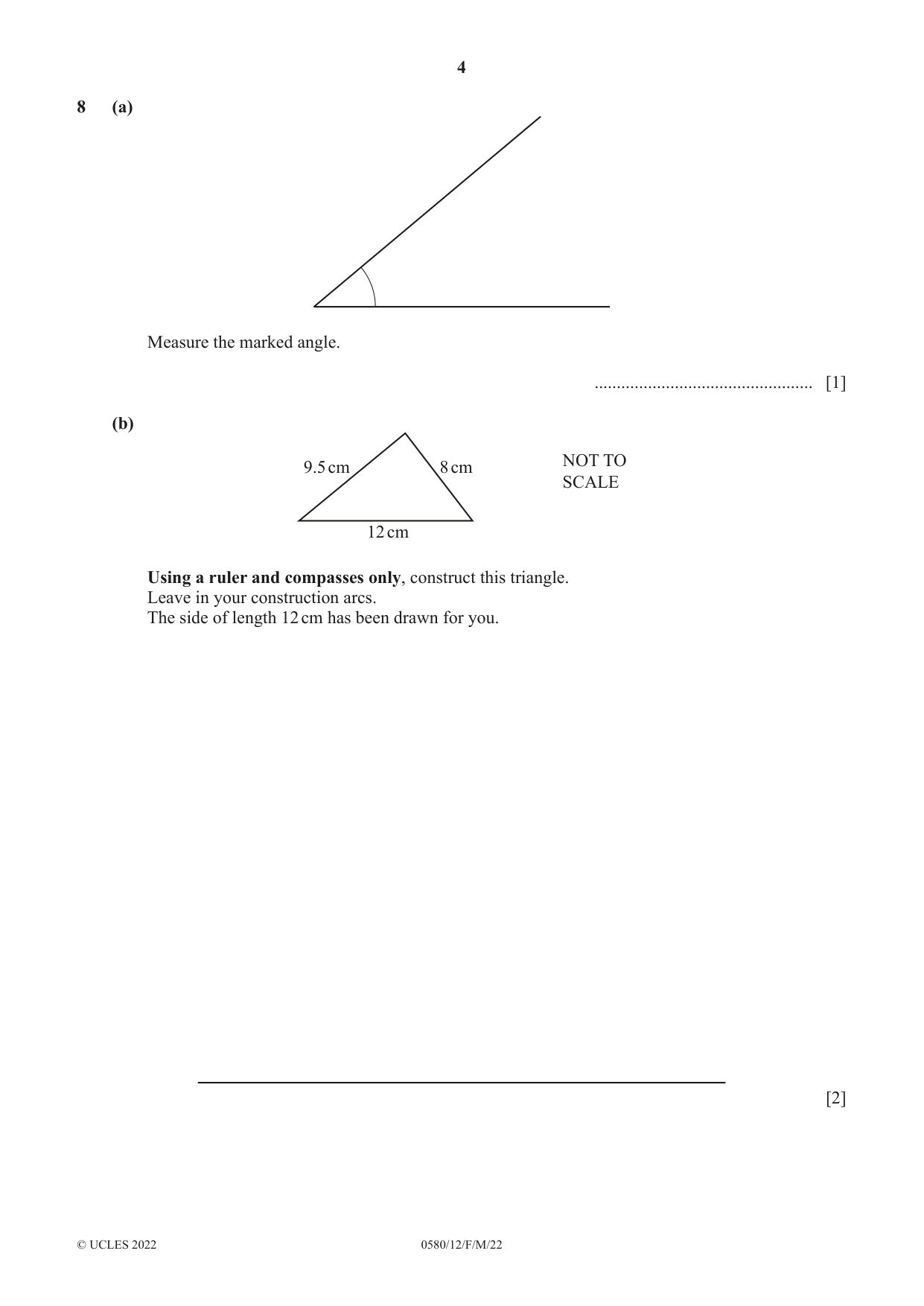 Cambridge IGCSE Mathematics 0580 2022 Feb/March Paper 1 · Variant 2 question paper, page 4 of 12