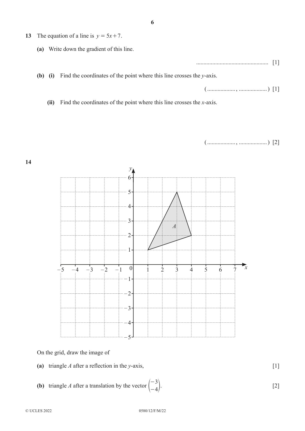 Cambridge IGCSE Mathematics 0580 2022 Feb/March Paper 1 · Variant 2 question paper, page 6 of 12