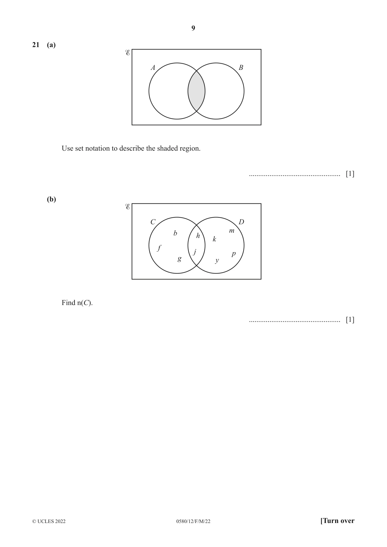 Cambridge IGCSE Mathematics 0580 2022 Feb/March Paper 1 · Variant 2 question paper, page 9 of 12