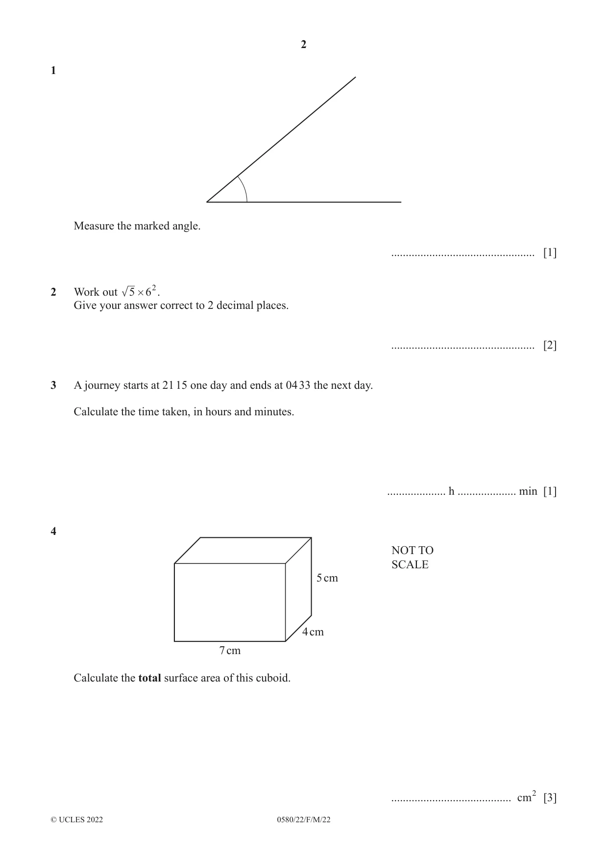 Cambridge IGCSE Mathematics 0580 2022 Feb/March Paper 2 · Variant 2 question paper, page 2 of 12