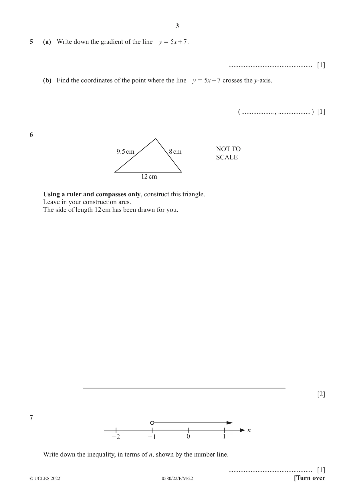 Cambridge IGCSE Mathematics 0580 2022 Feb/March Paper 2 · Variant 2 question paper, page 3 of 12