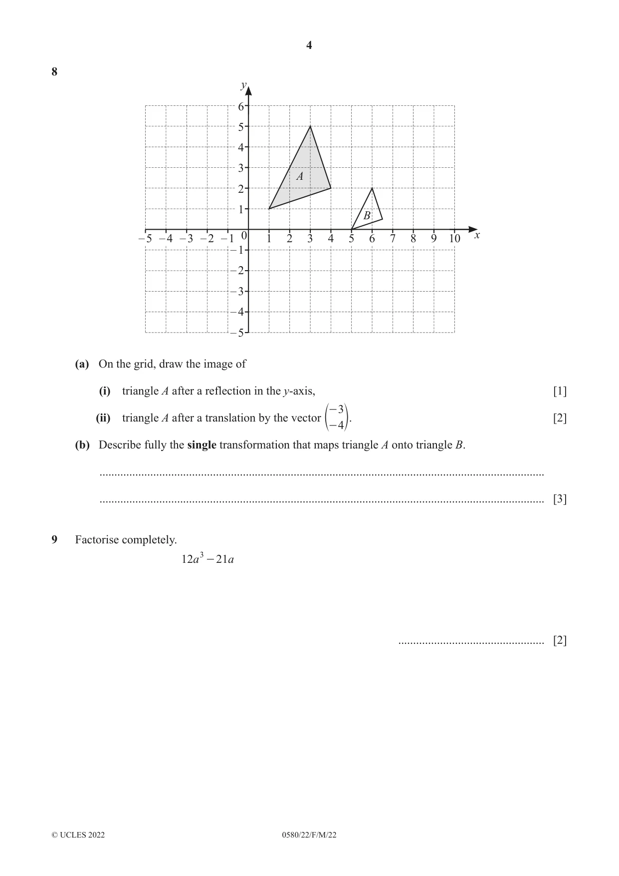 Cambridge IGCSE Mathematics 0580 2022 Feb/March Paper 2 · Variant 2 question paper, page 4 of 12