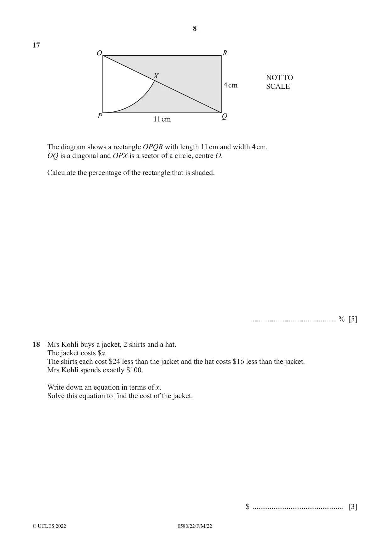 Cambridge IGCSE Mathematics 0580 2022 Feb/March Paper 2 · Variant 2 question paper, page 8 of 12