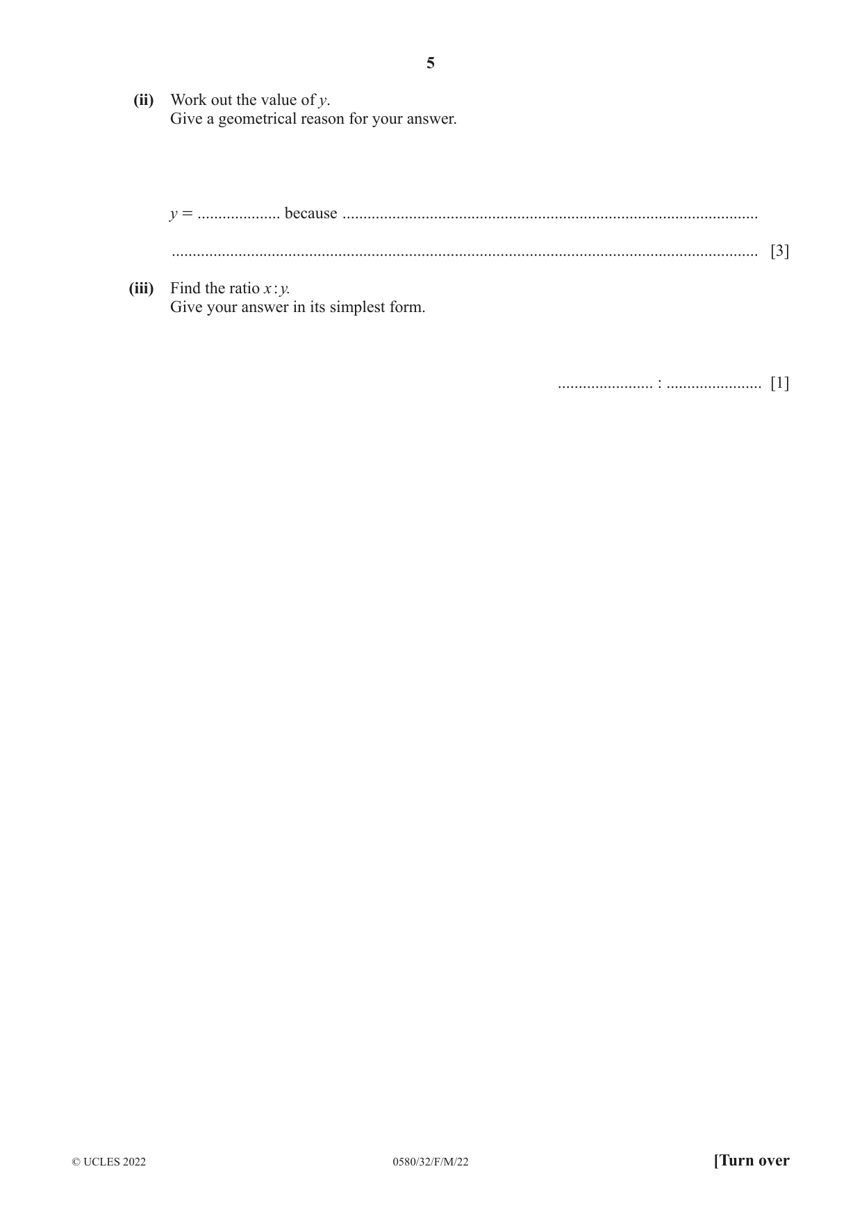 Cambridge IGCSE Mathematics 0580 2022 Feb/March Paper 3 · Variant 2 question paper, page 5 of 20