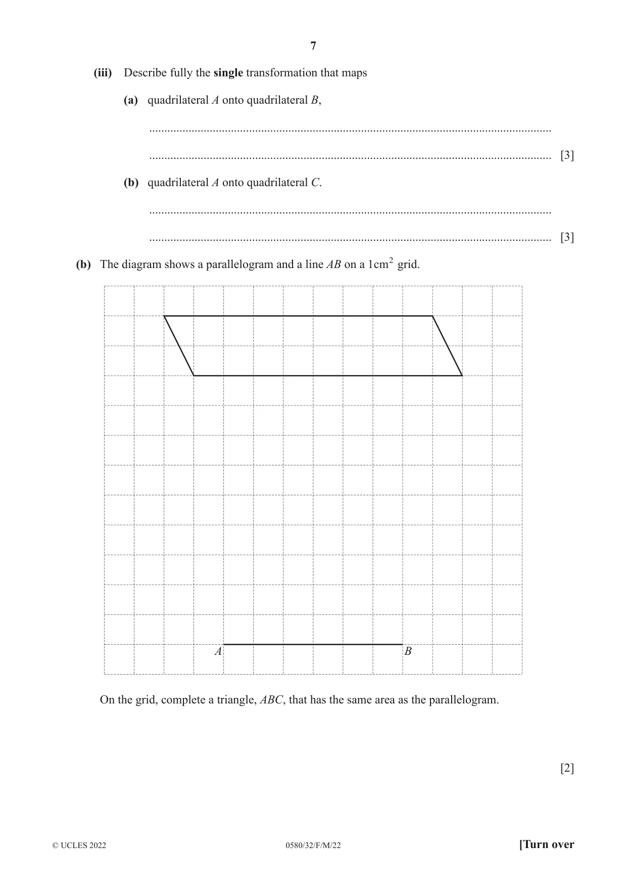 Cambridge IGCSE Mathematics 0580 2022 Feb/March Paper 3 · Variant 2 question paper, page 7 of 20
