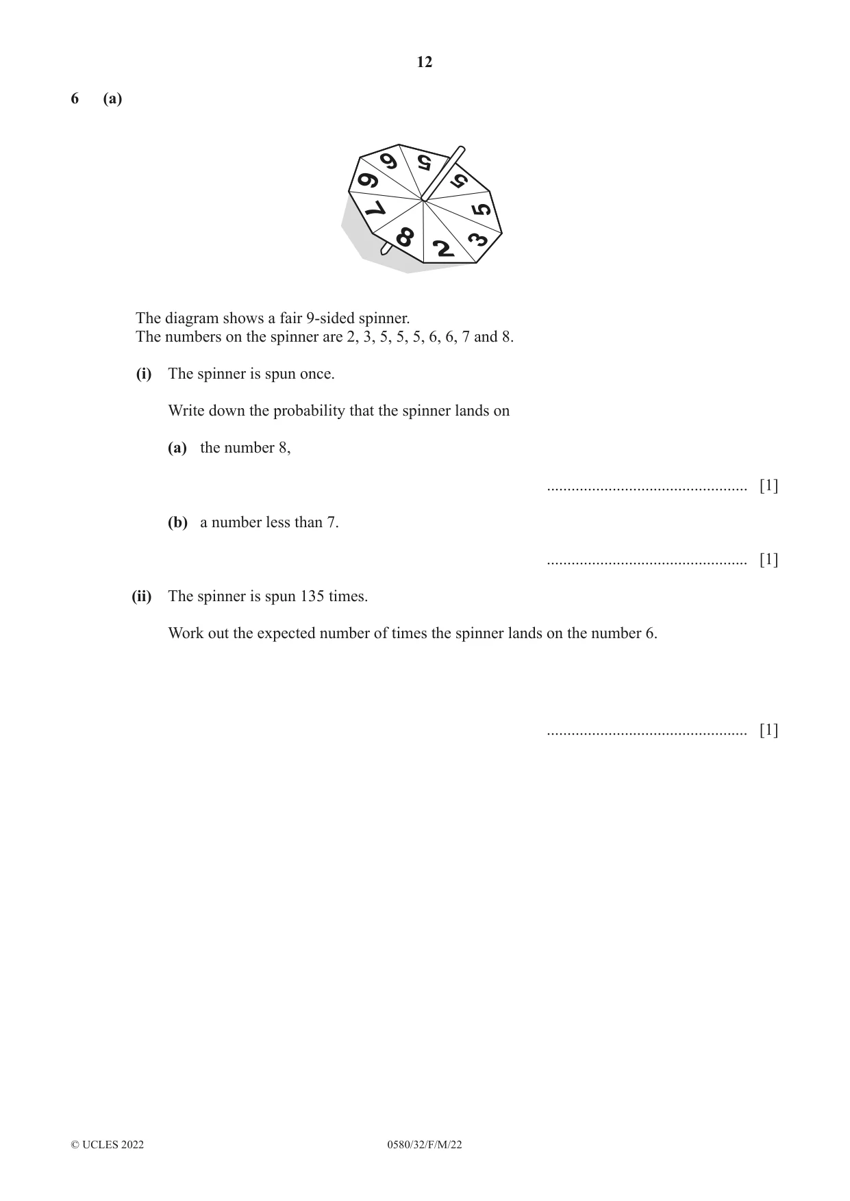 Cambridge IGCSE Mathematics 0580 2022 Feb/March Paper 3 · Variant 2 question paper, page 12 of 20
