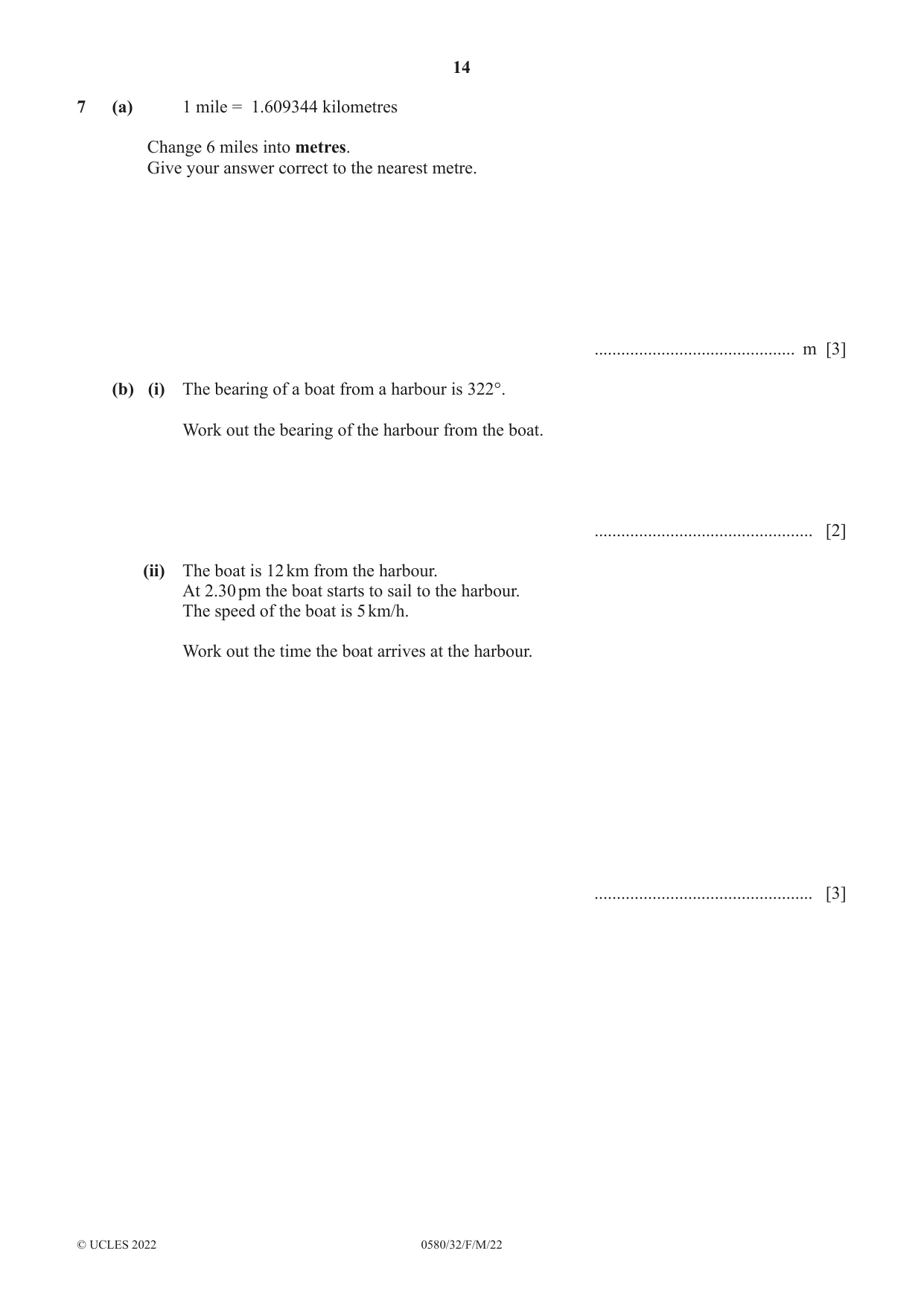 Cambridge IGCSE Mathematics 0580 2022 Feb/March Paper 3 · Variant 2 question paper, page 14 of 20