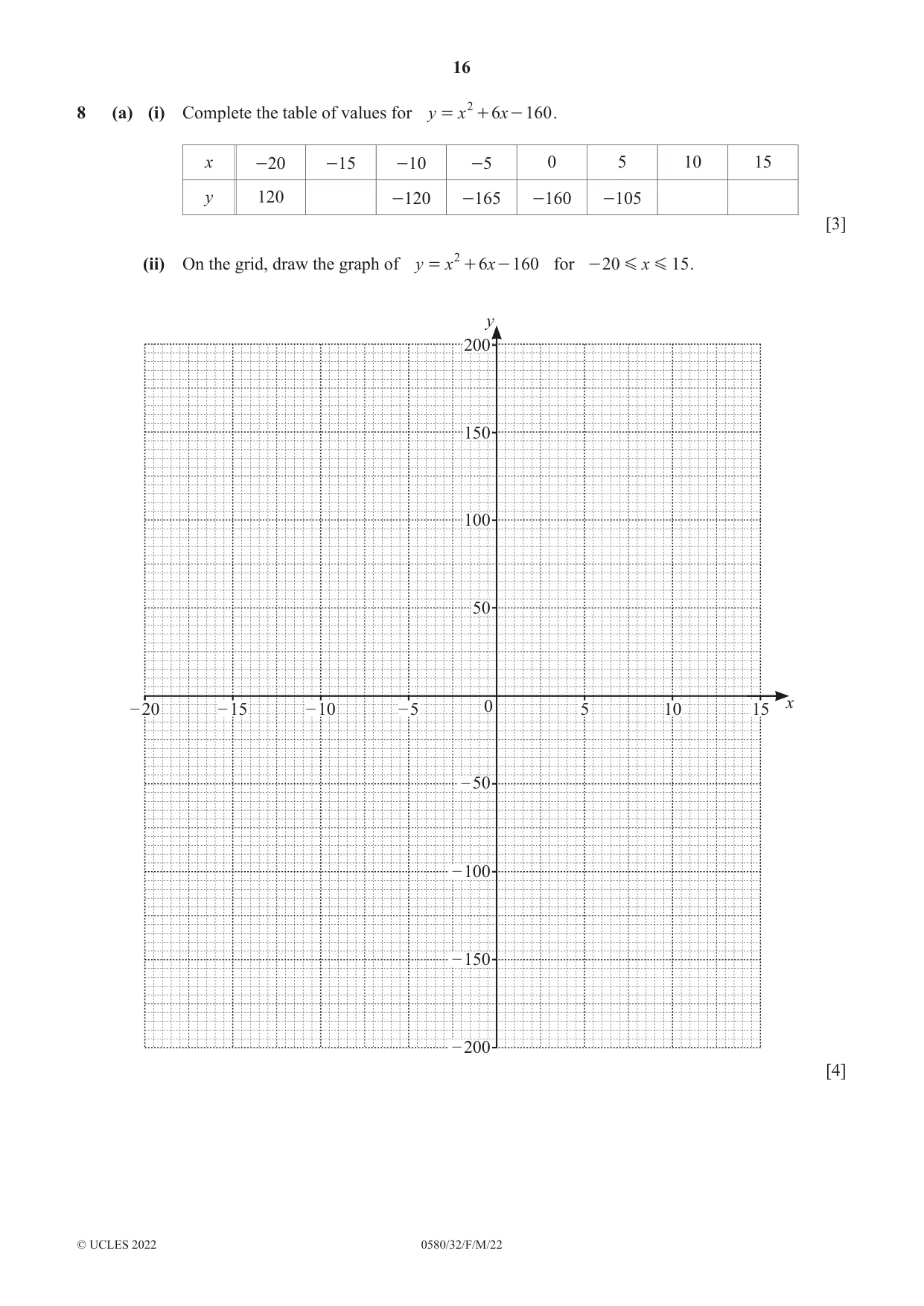 Cambridge IGCSE Mathematics 0580 2022 Feb/March Paper 3 · Variant 2 question paper, page 16 of 20