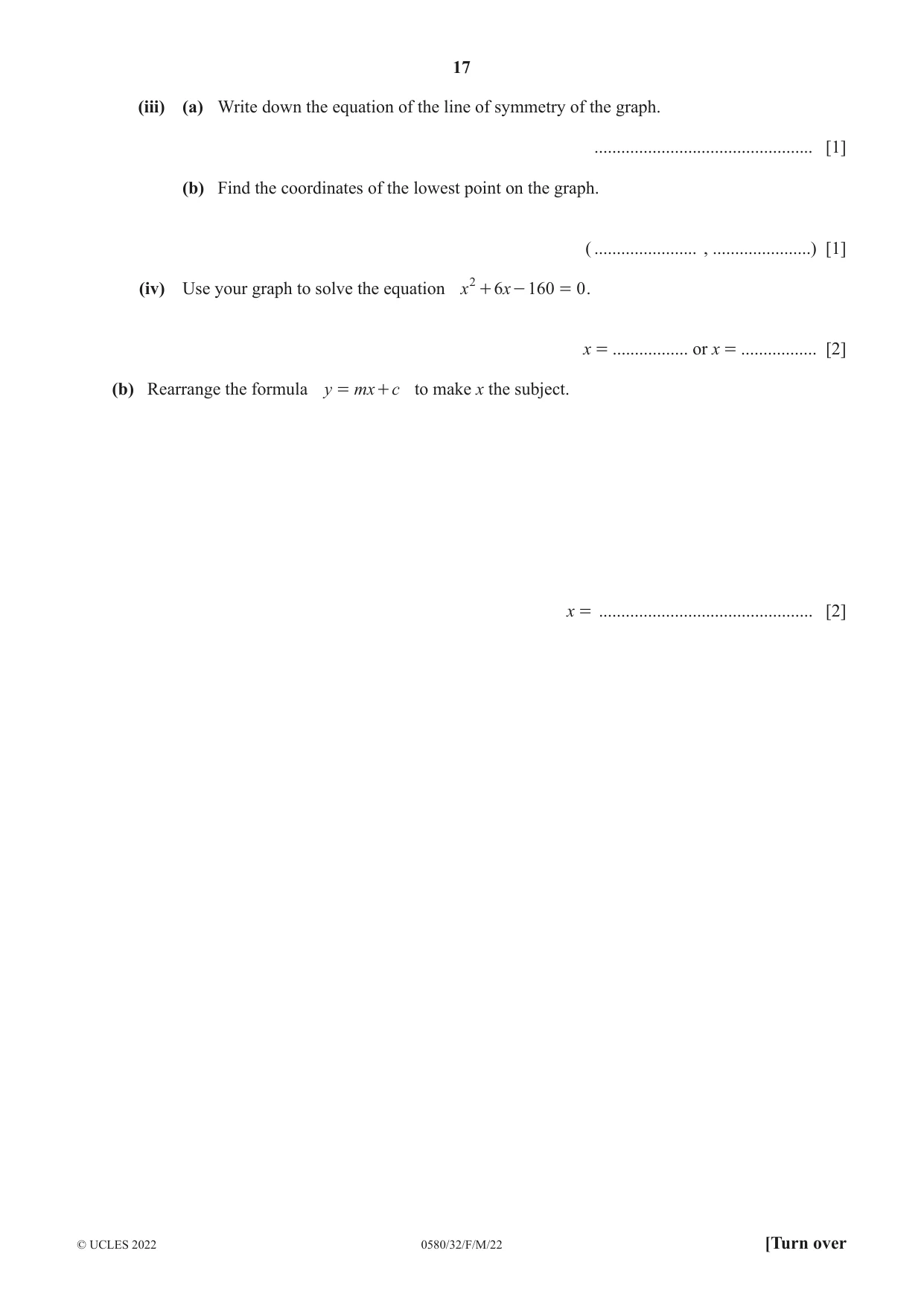 Cambridge IGCSE Mathematics 0580 2022 Feb/March Paper 3 · Variant 2 question paper, page 17 of 20