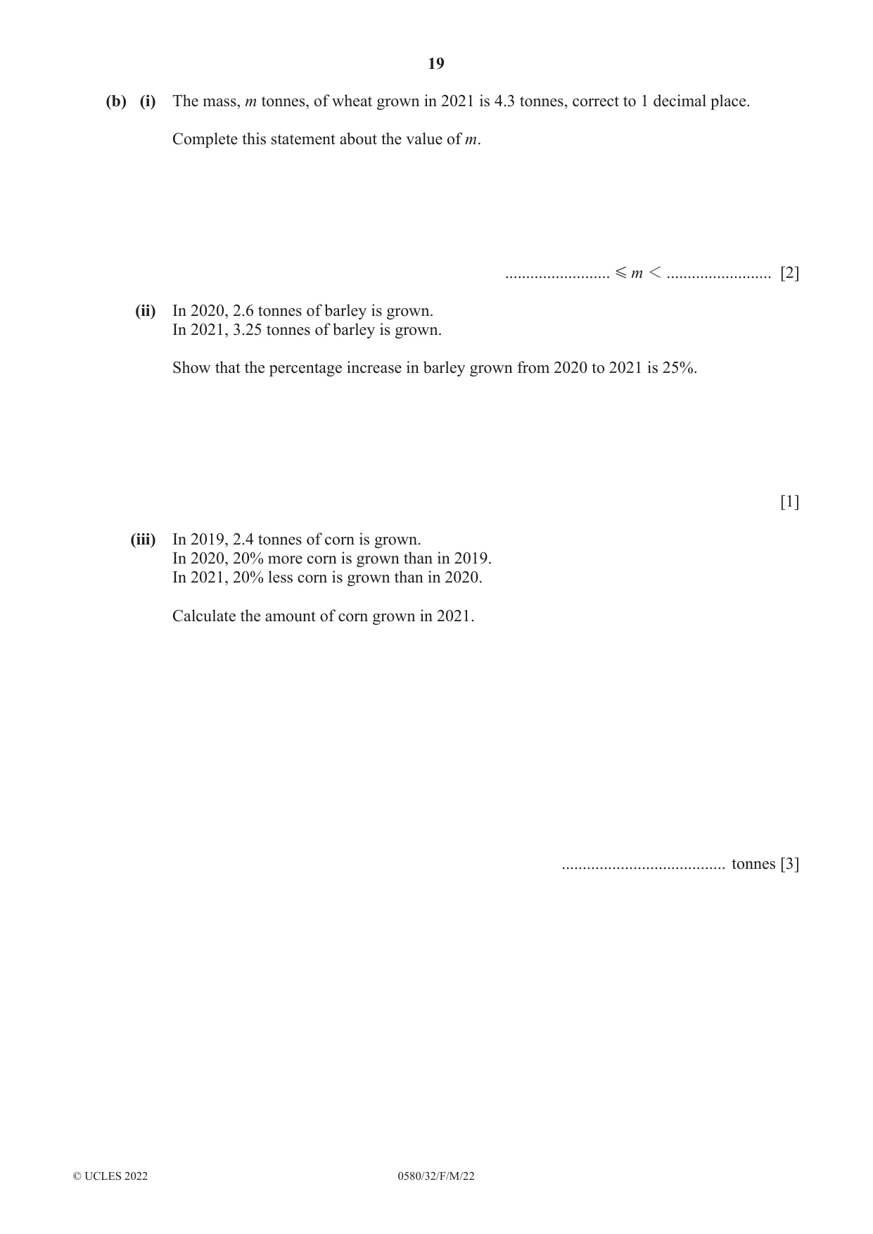 Cambridge IGCSE Mathematics 0580 2022 Feb/March Paper 3 · Variant 2 question paper, page 19 of 20