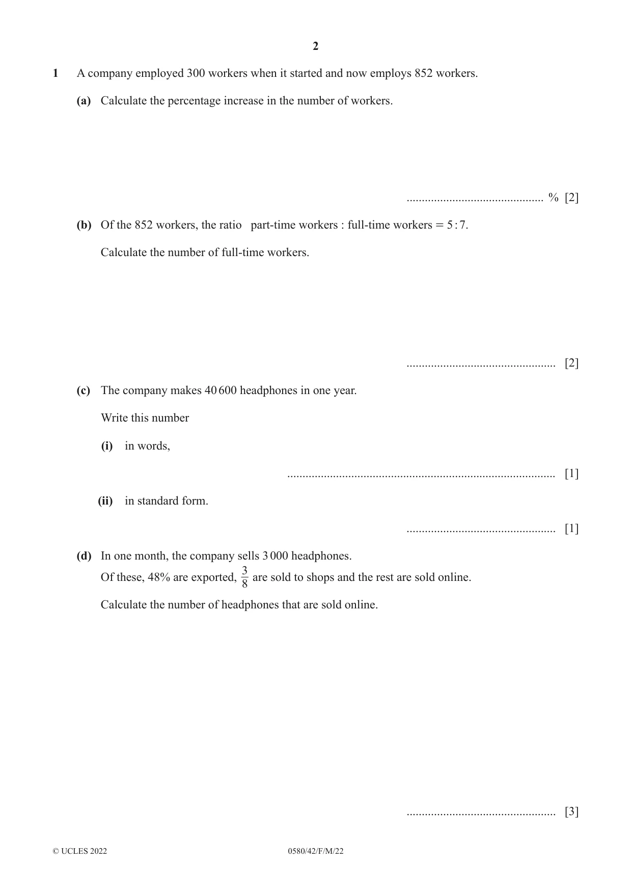 Cambridge IGCSE Mathematics 0580 2022 Feb/March Paper 4 · Variant 2 question paper, page 2 of 20