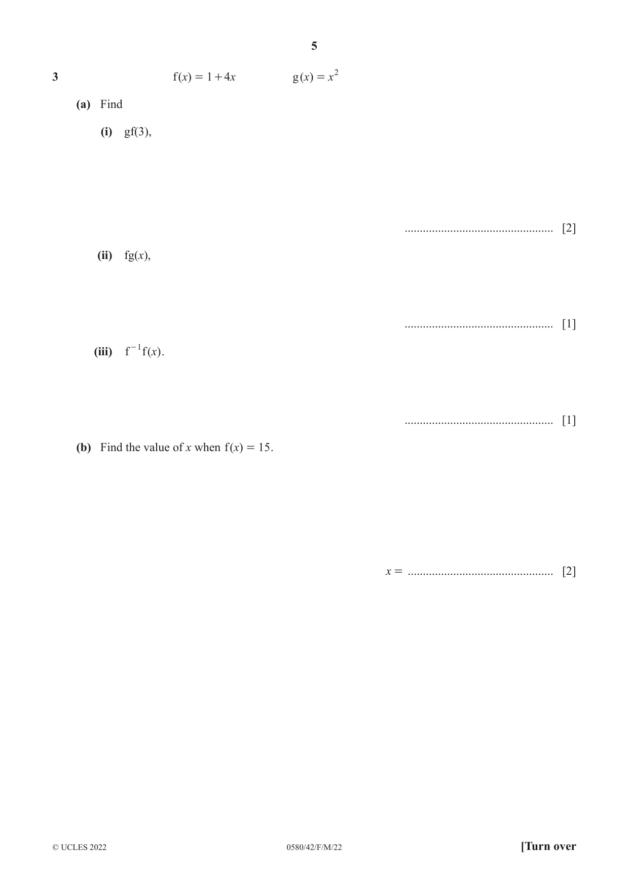 Cambridge IGCSE Mathematics 0580 2022 Feb/March Paper 4 · Variant 2 question paper, page 5 of 20