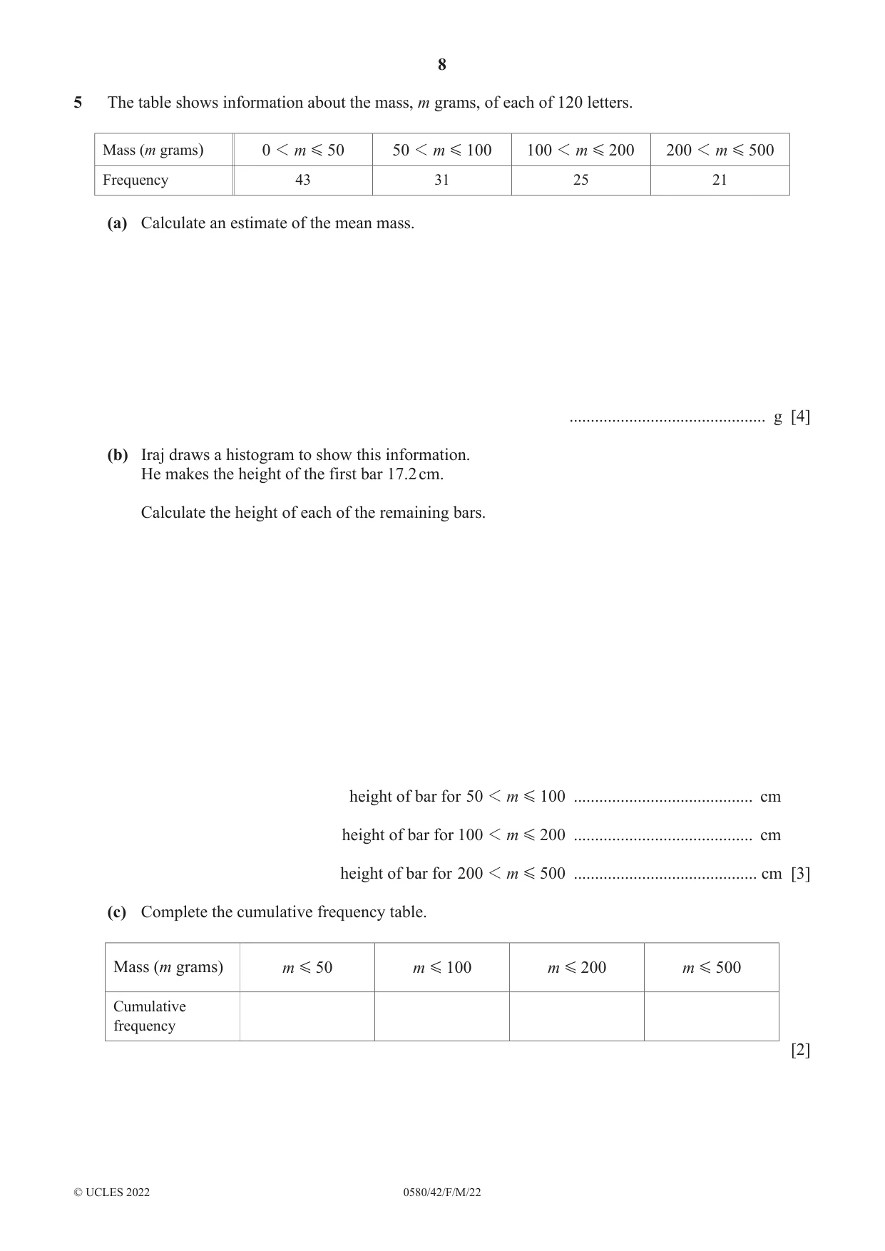 Cambridge IGCSE Mathematics 0580 2022 Feb/March Paper 4 · Variant 2 question paper, page 8 of 20