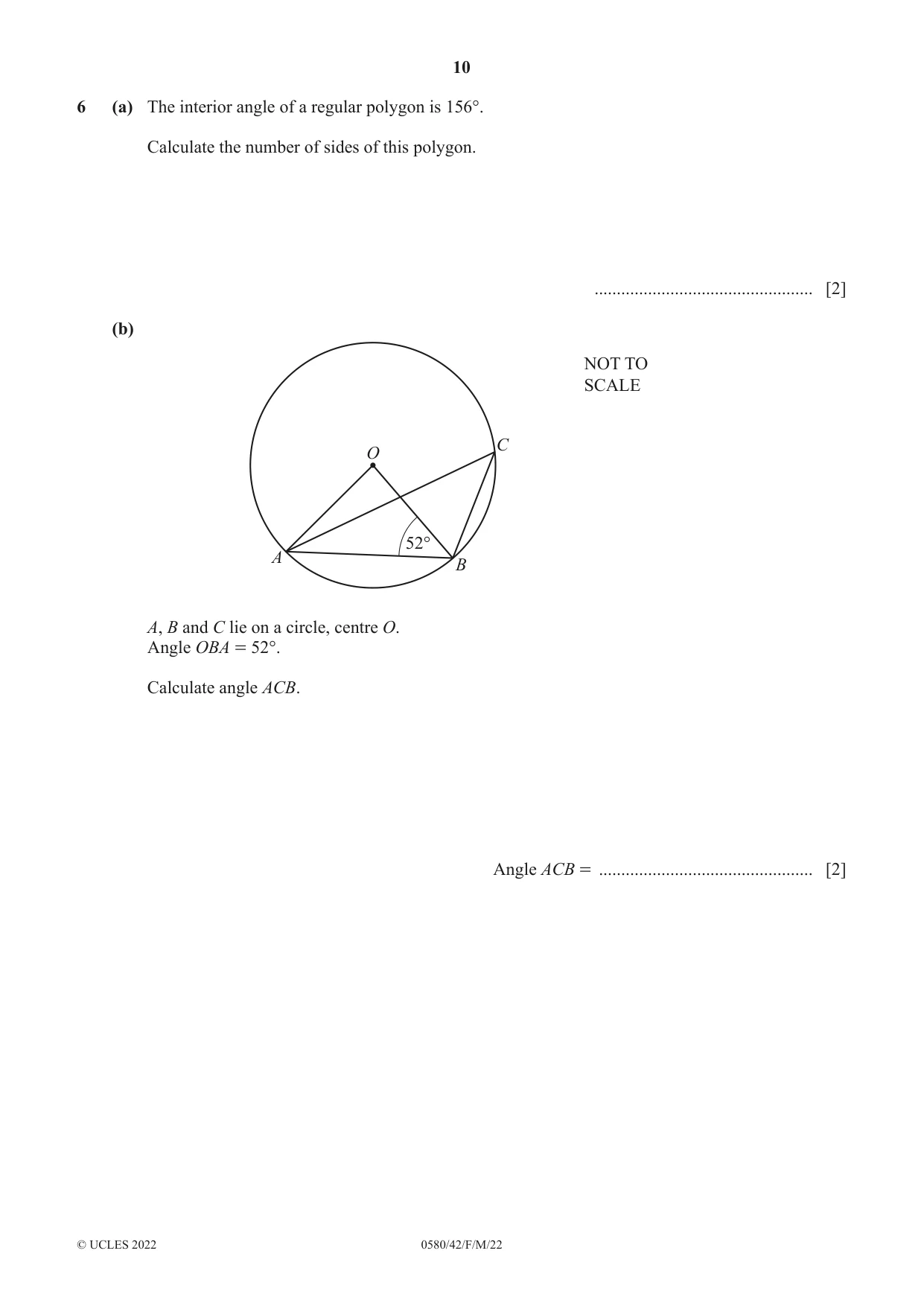 Cambridge IGCSE Mathematics 0580 2022 Feb/March Paper 4 · Variant 2 question paper, page 10 of 20