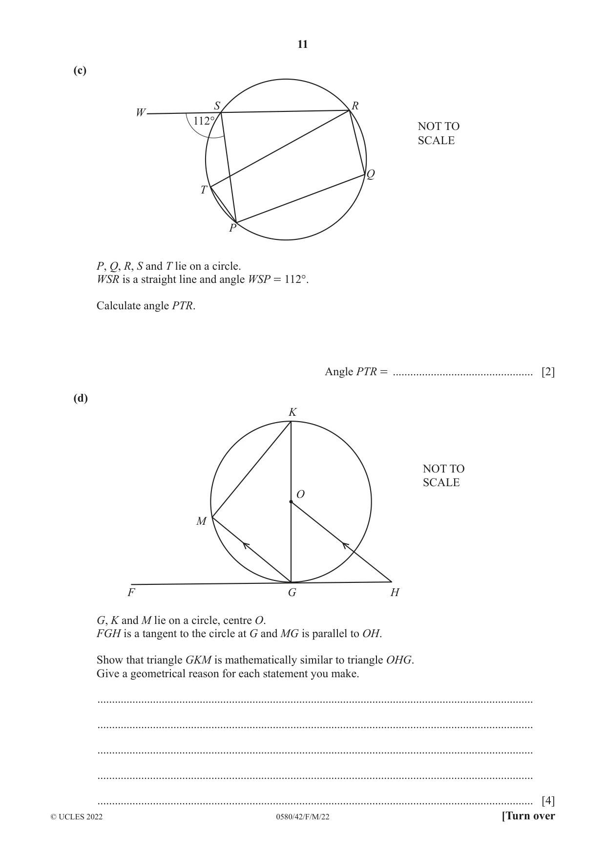 Cambridge IGCSE Mathematics 0580 2022 Feb/March Paper 4 · Variant 2 question paper, page 11 of 20