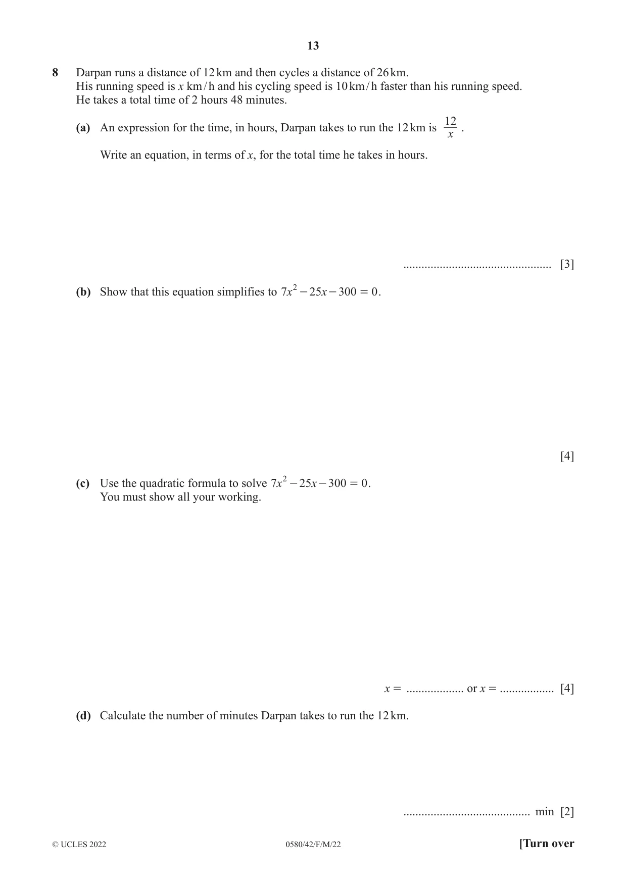 Cambridge IGCSE Mathematics 0580 2022 Feb/March Paper 4 · Variant 2 question paper, page 13 of 20