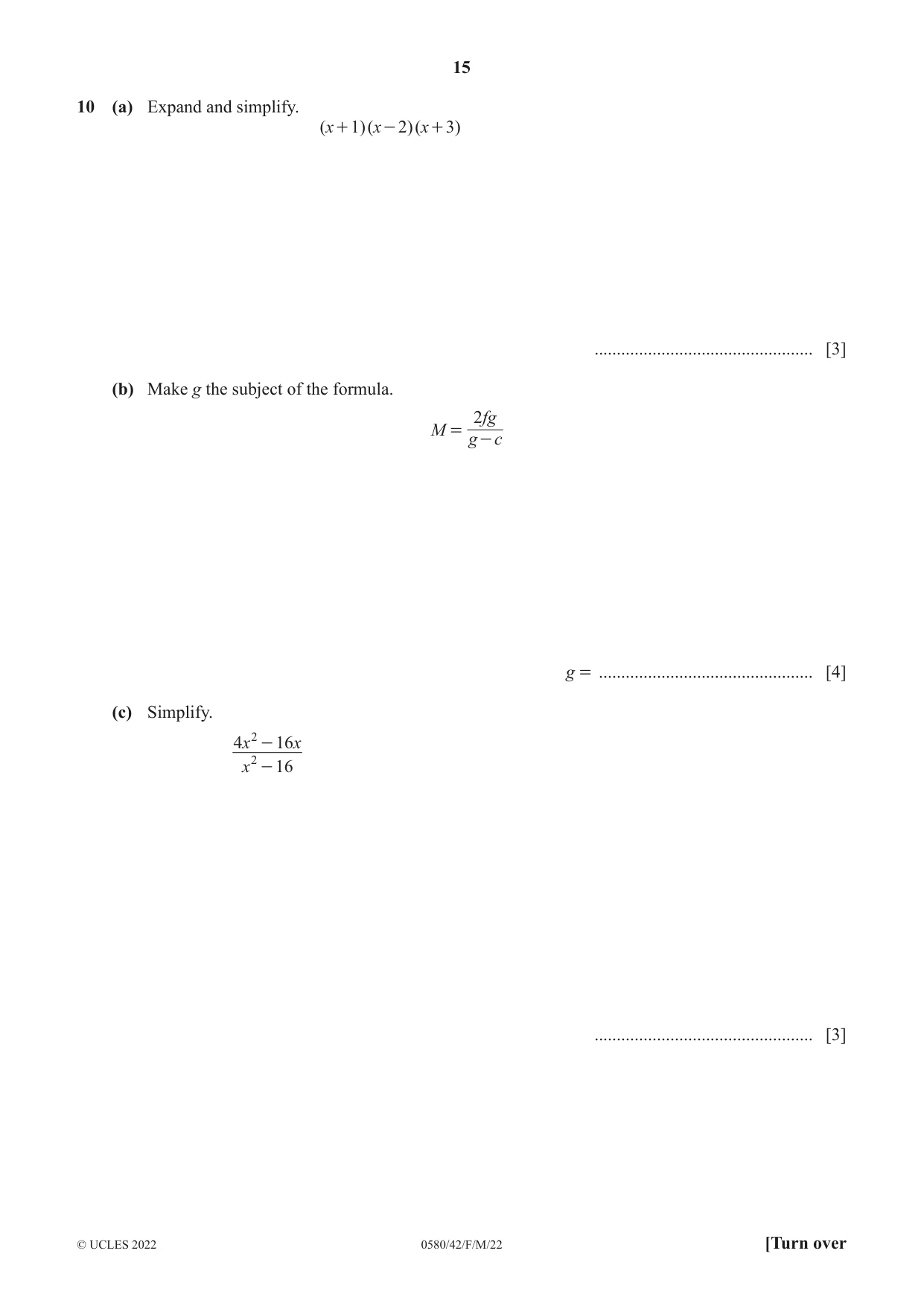 Cambridge IGCSE Mathematics 0580 2022 Feb/March Paper 4 · Variant 2 question paper, page 15 of 20