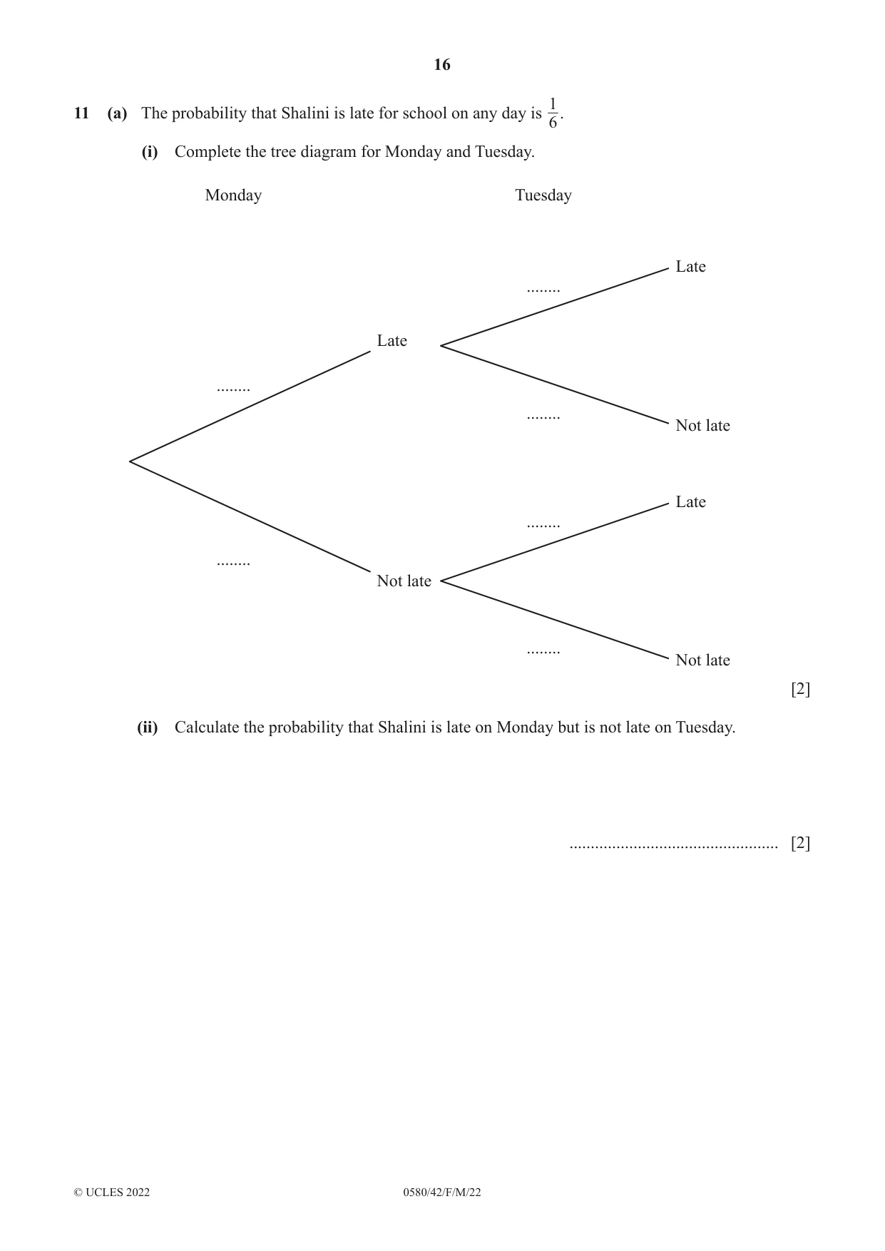 Cambridge IGCSE Mathematics 0580 2022 Feb/March Paper 4 · Variant 2 question paper, page 16 of 20