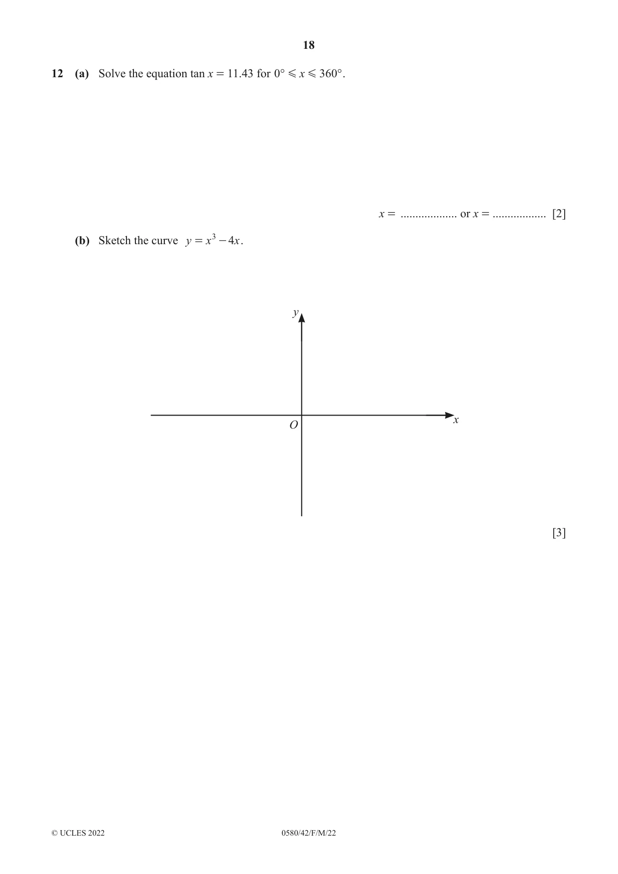 Cambridge IGCSE Mathematics 0580 2022 Feb/March Paper 4 · Variant 2 question paper, page 18 of 20