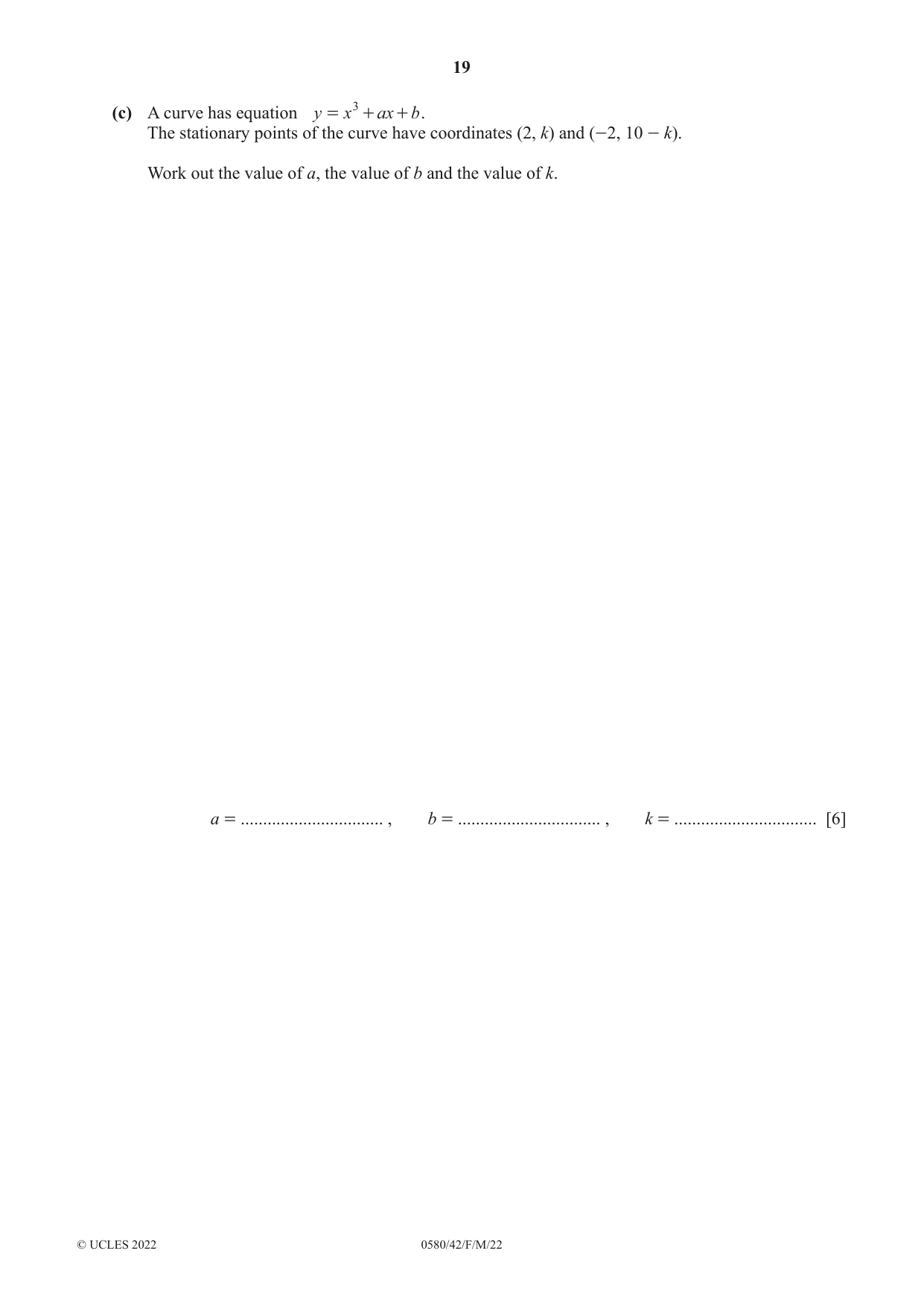 Cambridge IGCSE Mathematics 0580 2022 Feb/March Paper 4 · Variant 2 question paper, page 19 of 20