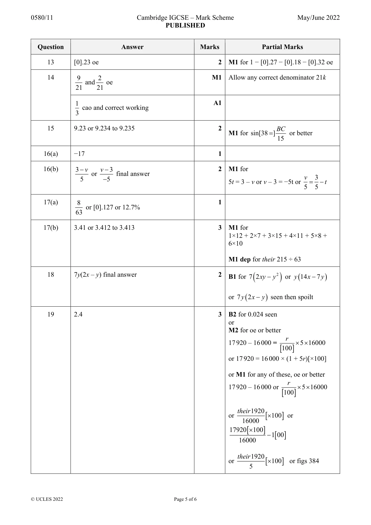 Mark scheme, page 5 of 6