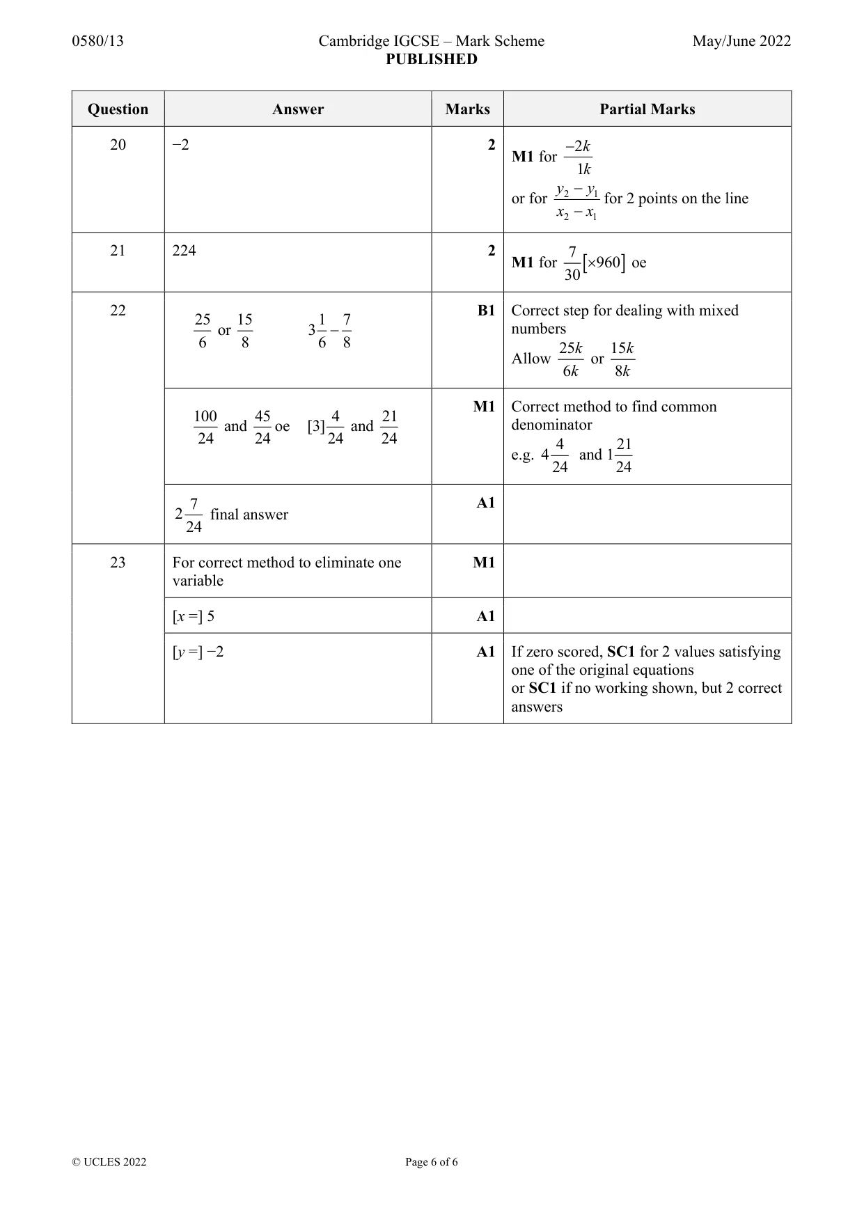 Mark scheme, page 6 of 6