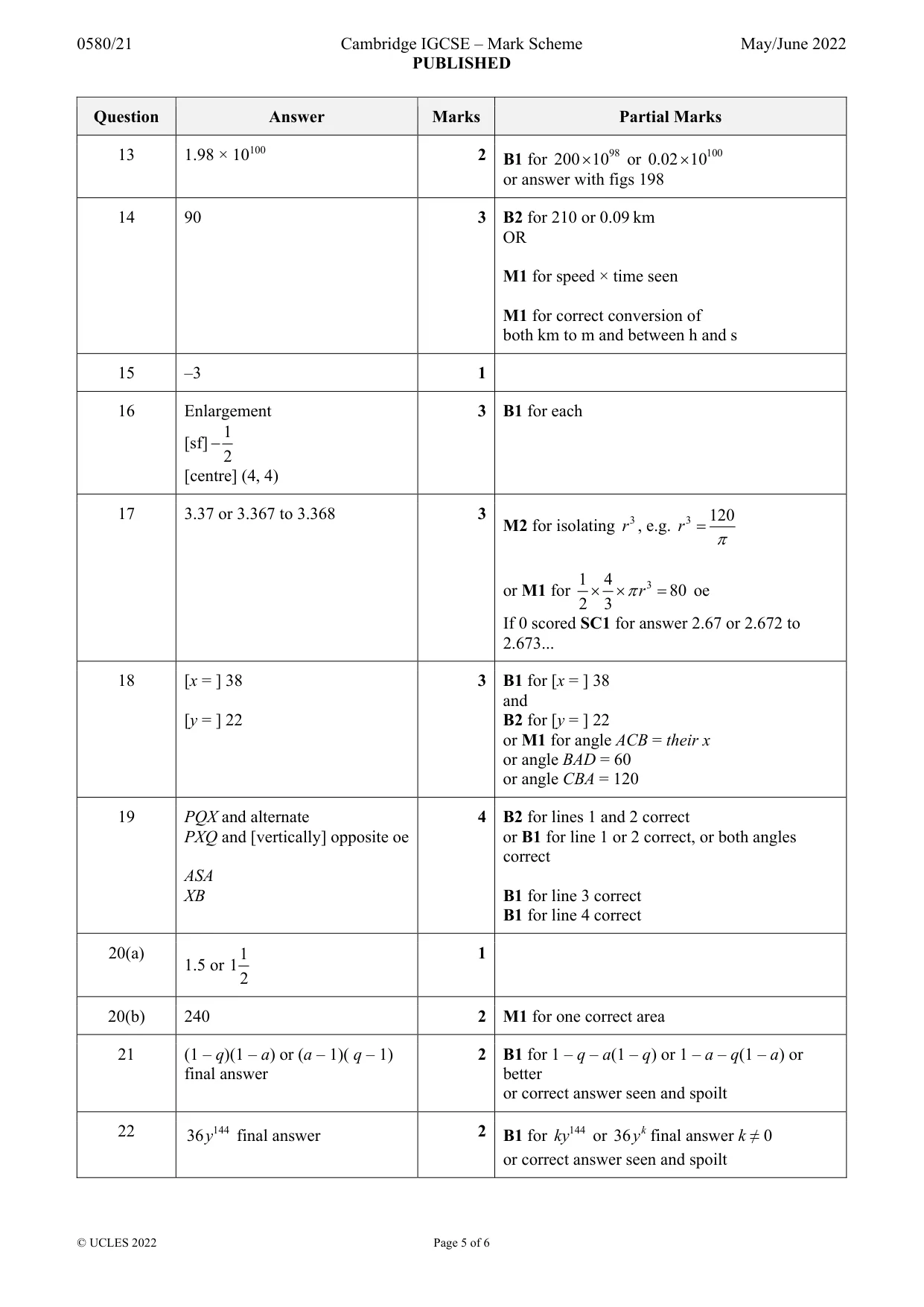 Mark scheme, page 5 of 6