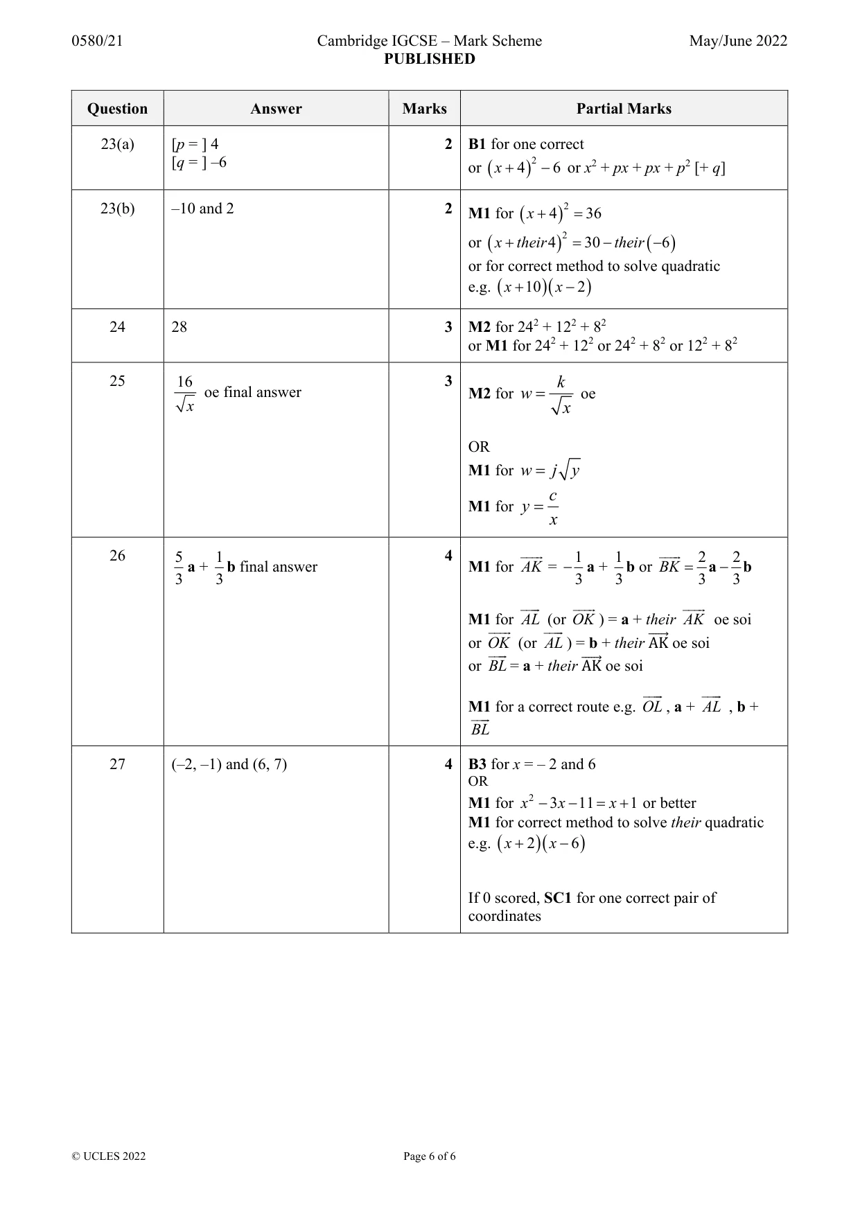Mark scheme, page 6 of 6