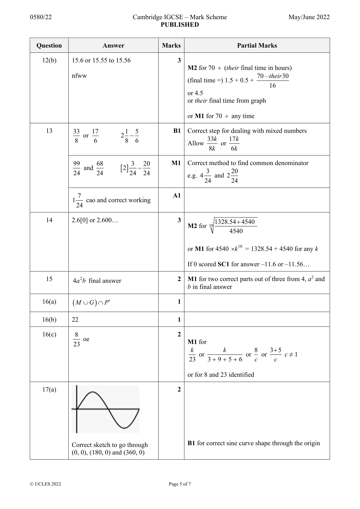 Mark scheme, page 5 of 7