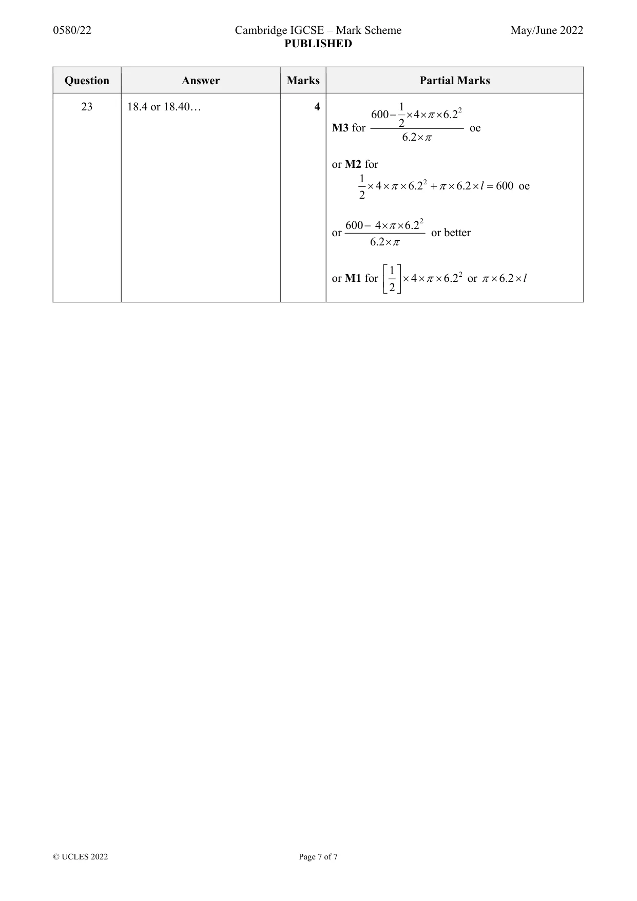 Mark scheme, page 7 of 7