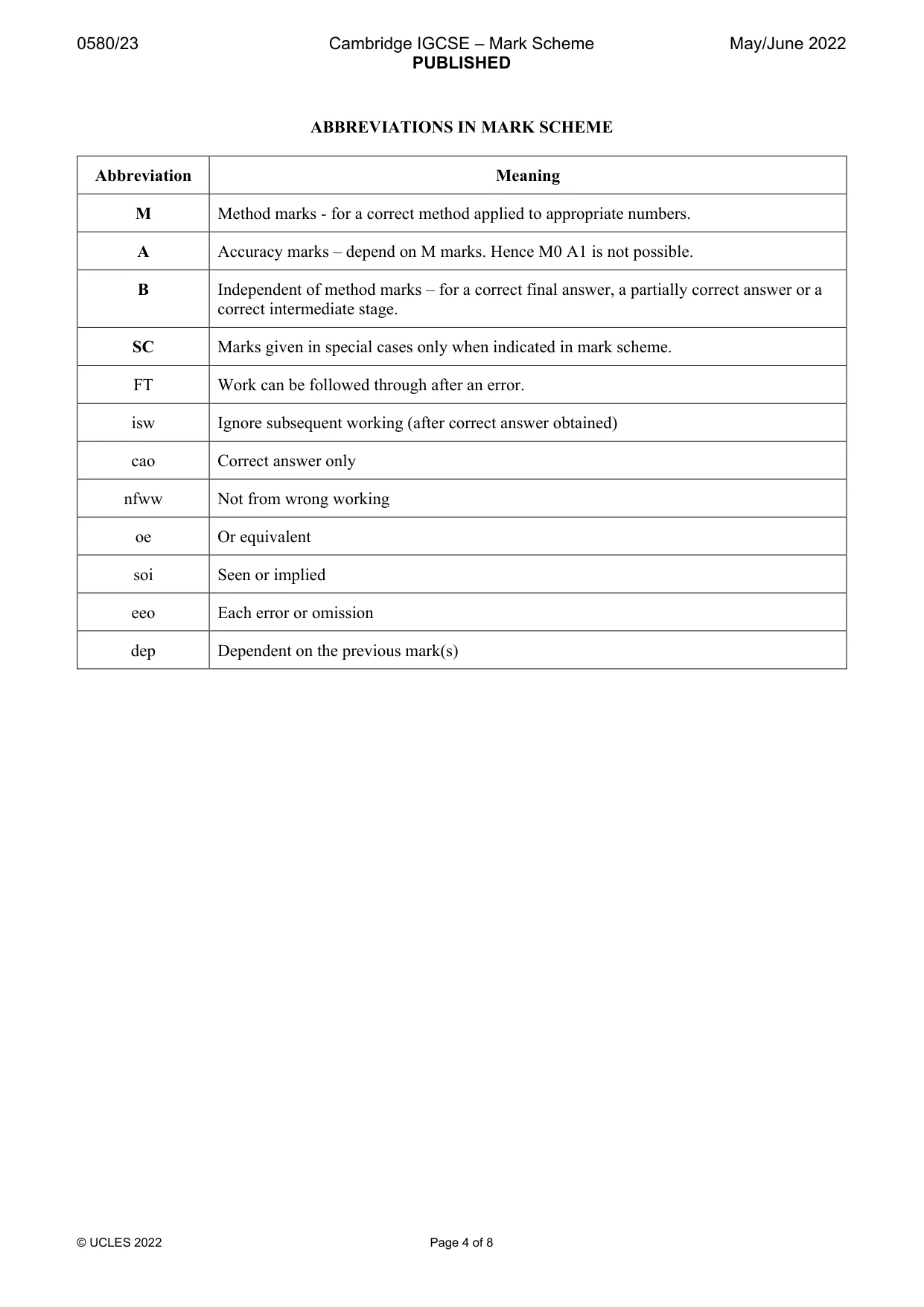 Mark scheme, page 4 of 8