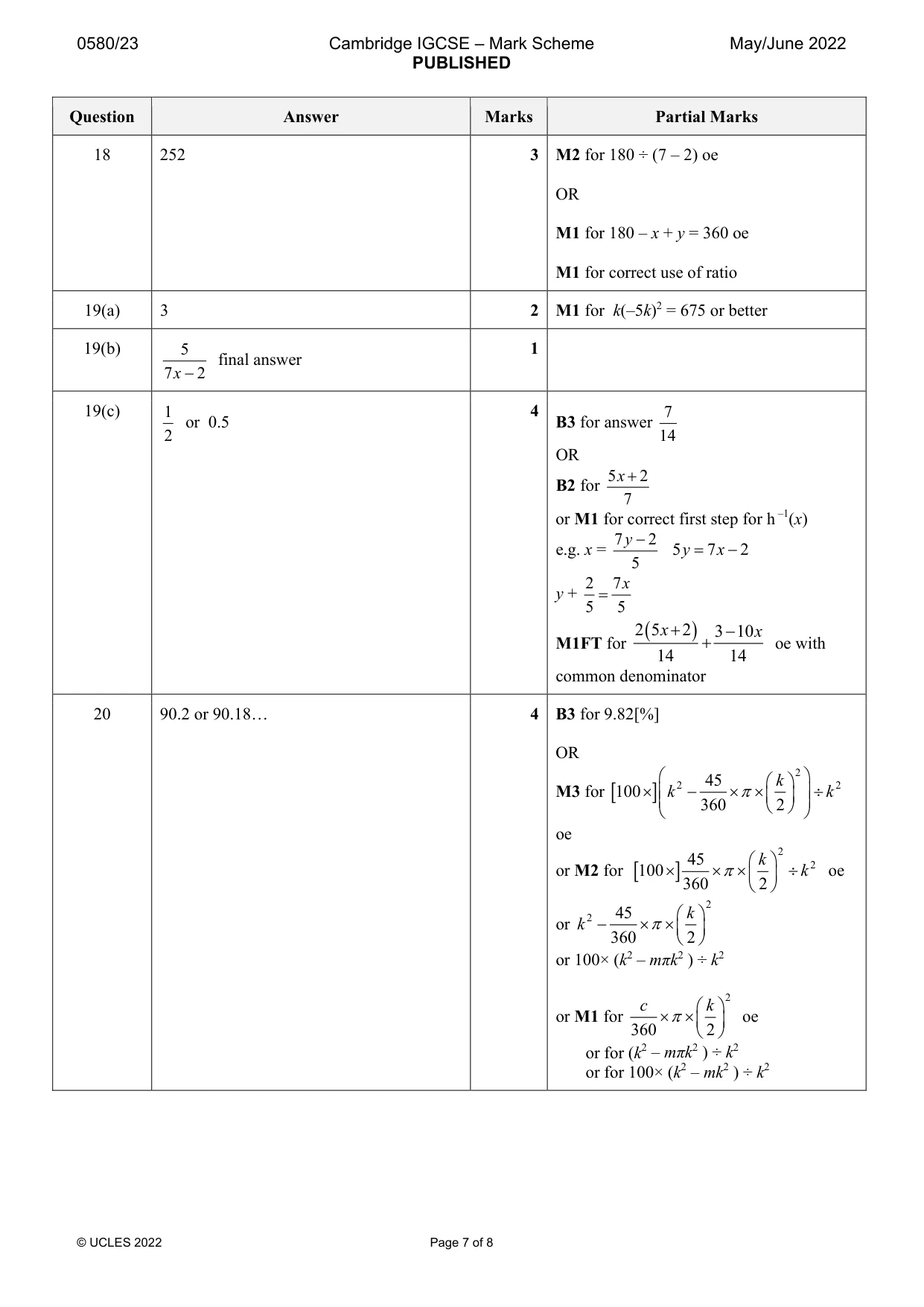 Mark scheme, page 7 of 8