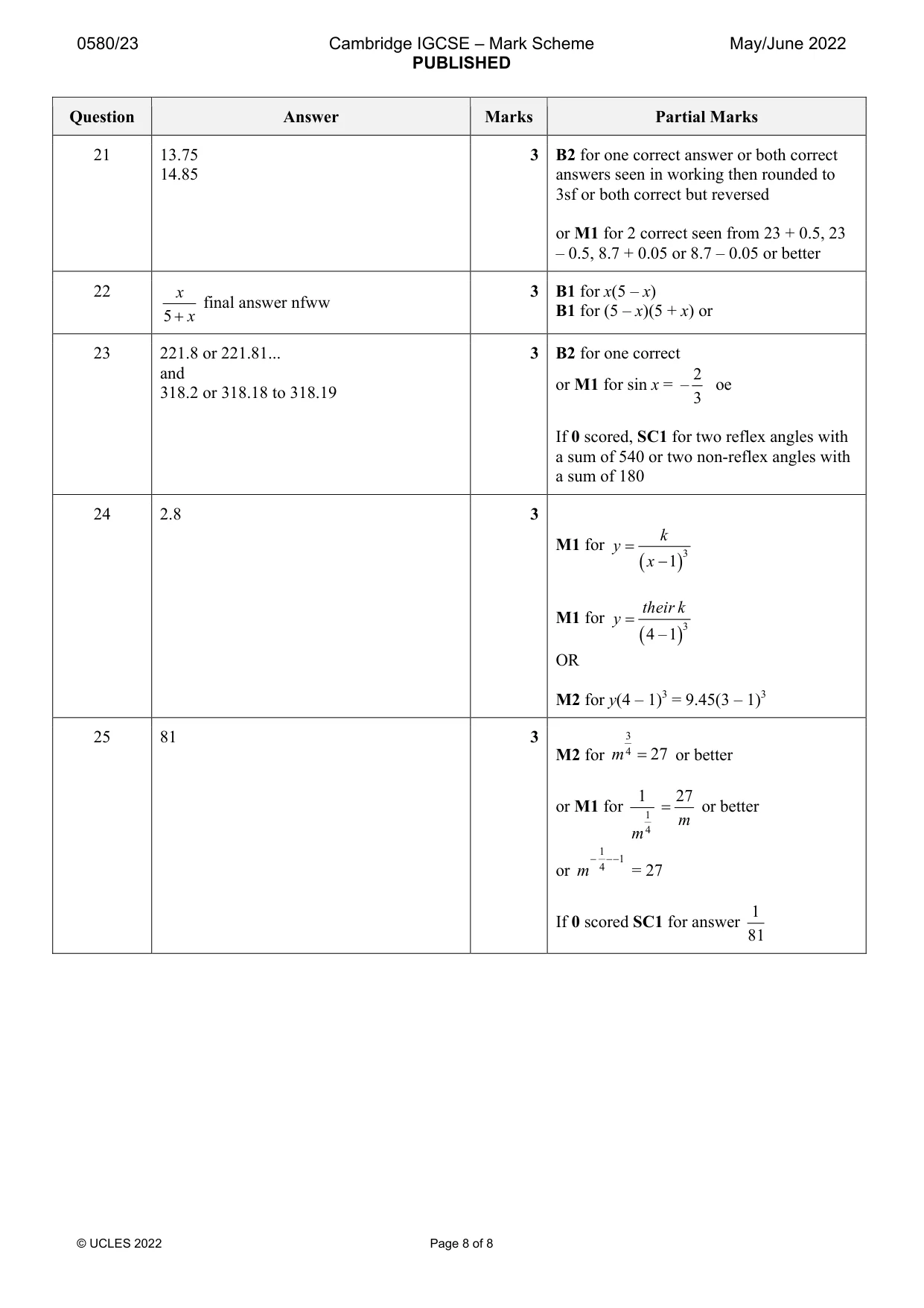 Mark scheme, page 8 of 8
