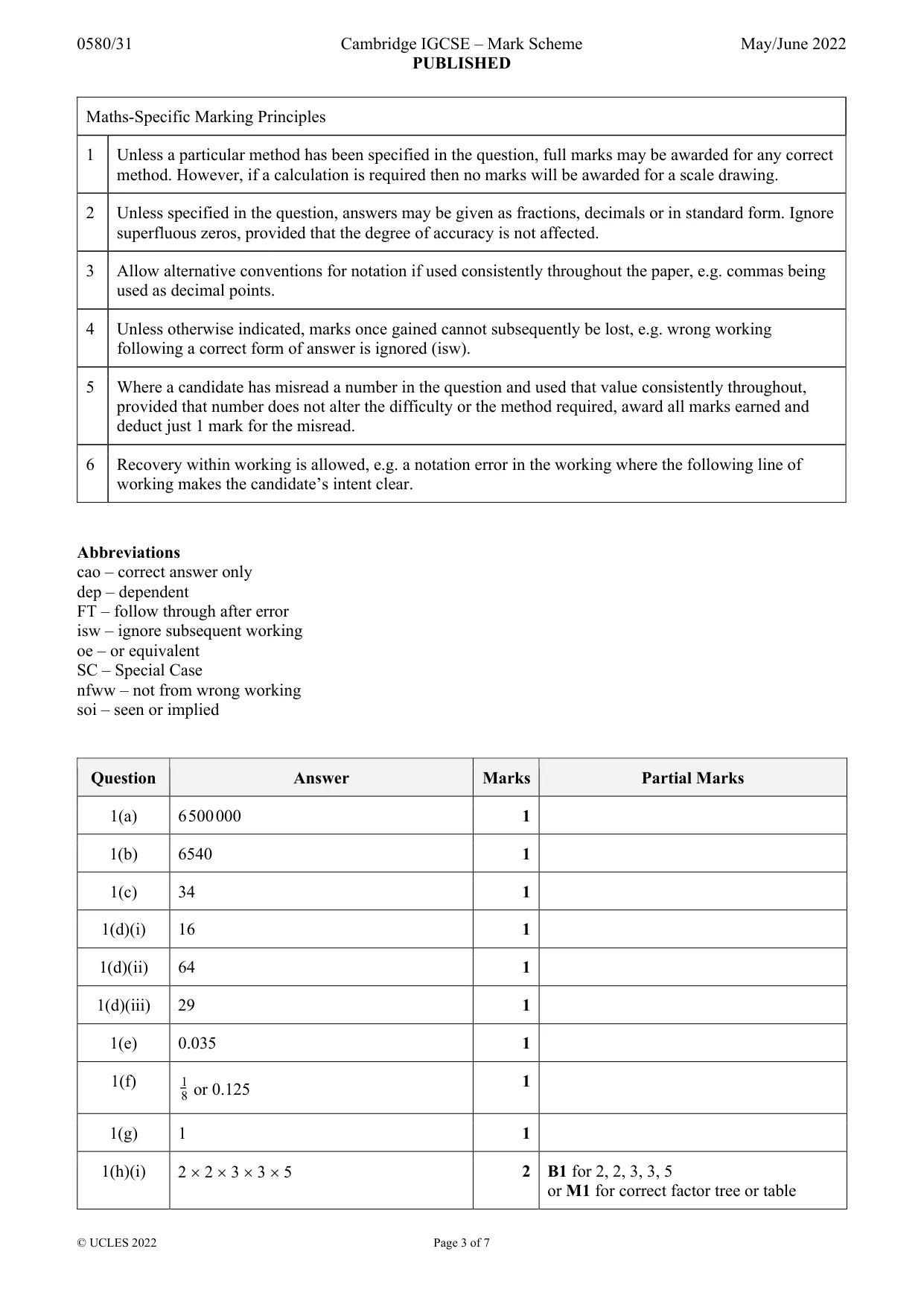 Mark scheme, page 3 of 7