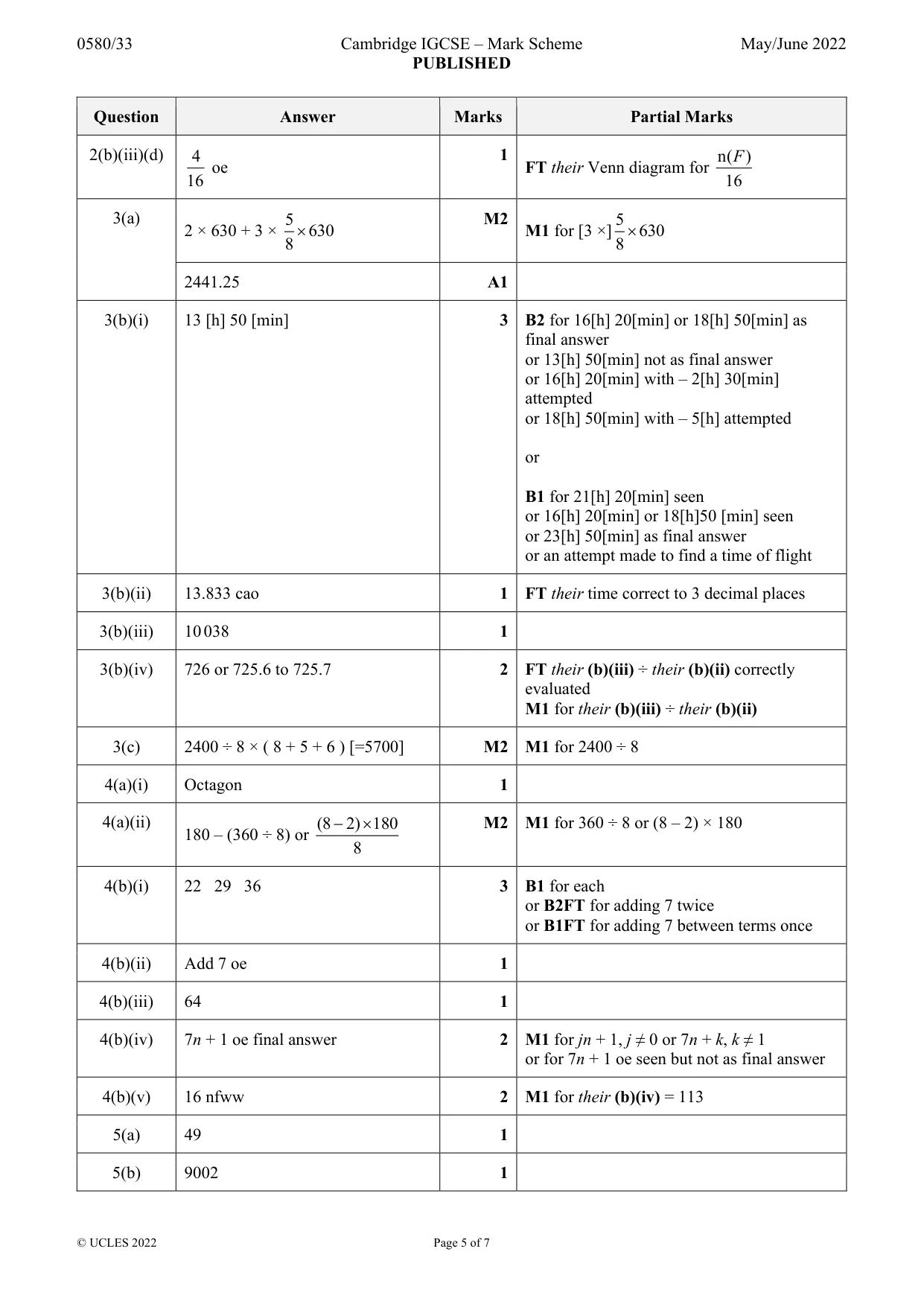 Mark scheme, page 5 of 7