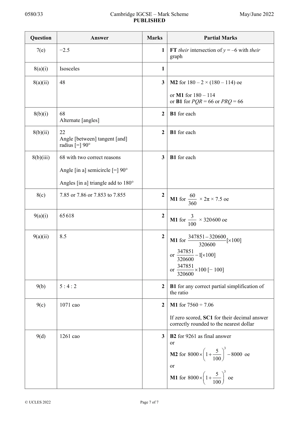 Mark scheme, page 7 of 7