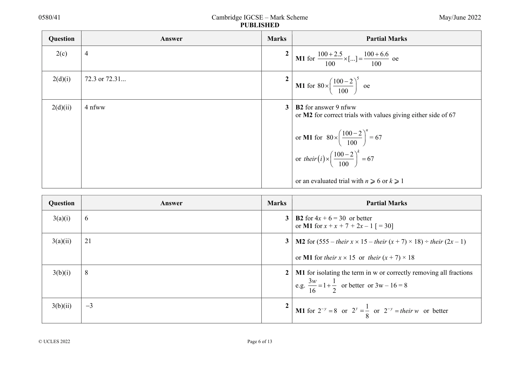Mark scheme, page 6 of 13