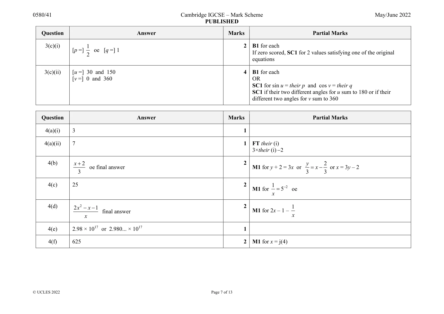 Mark scheme, page 7 of 13