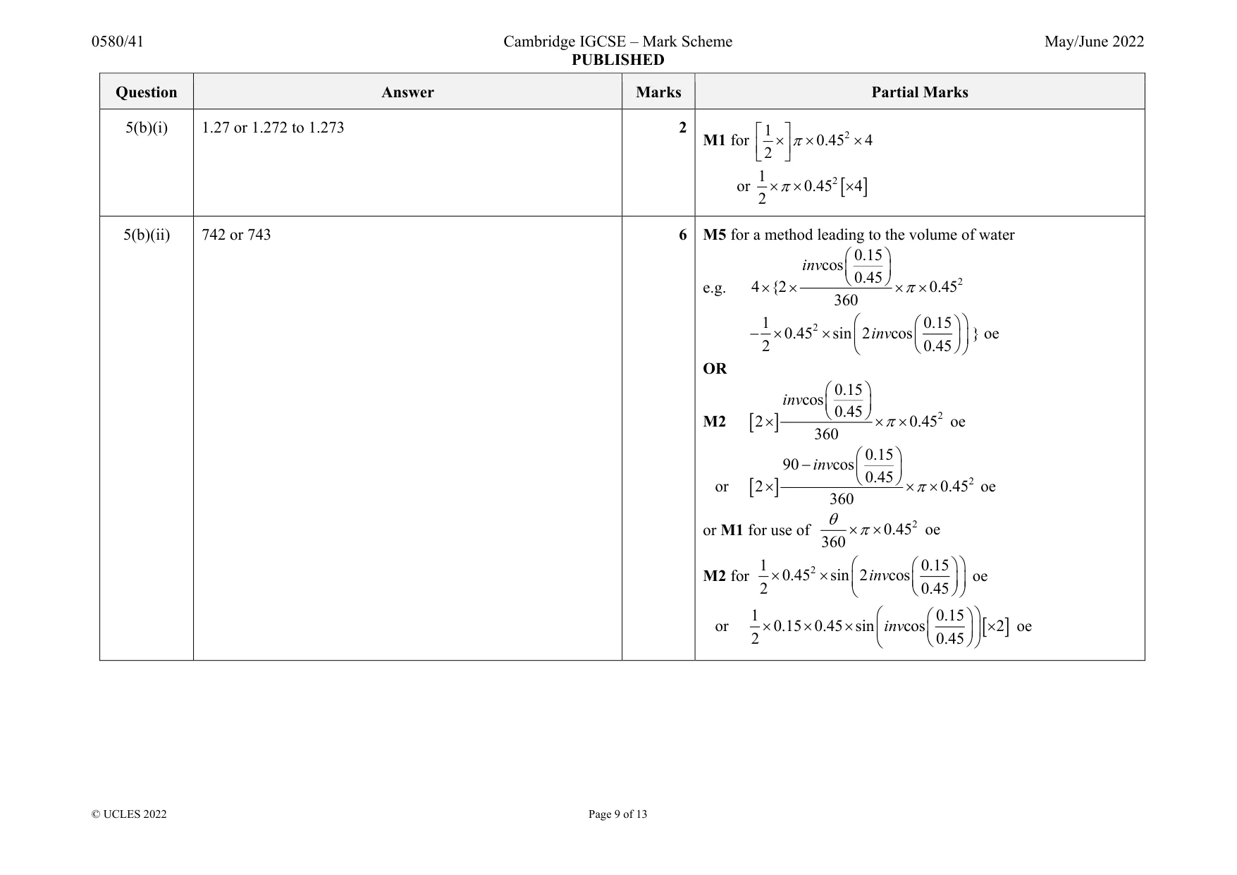 Mark scheme, page 9 of 13