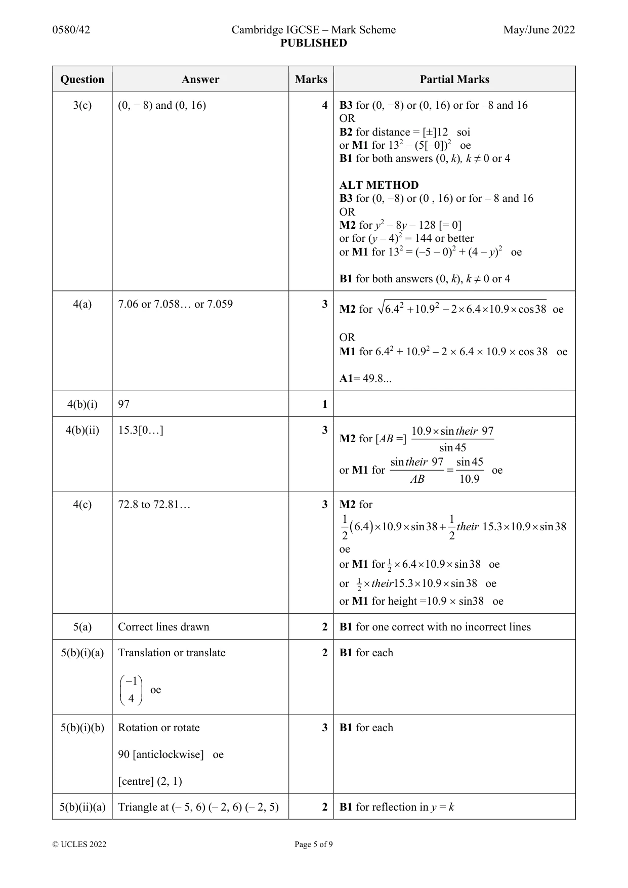 Mark scheme, page 5 of 9