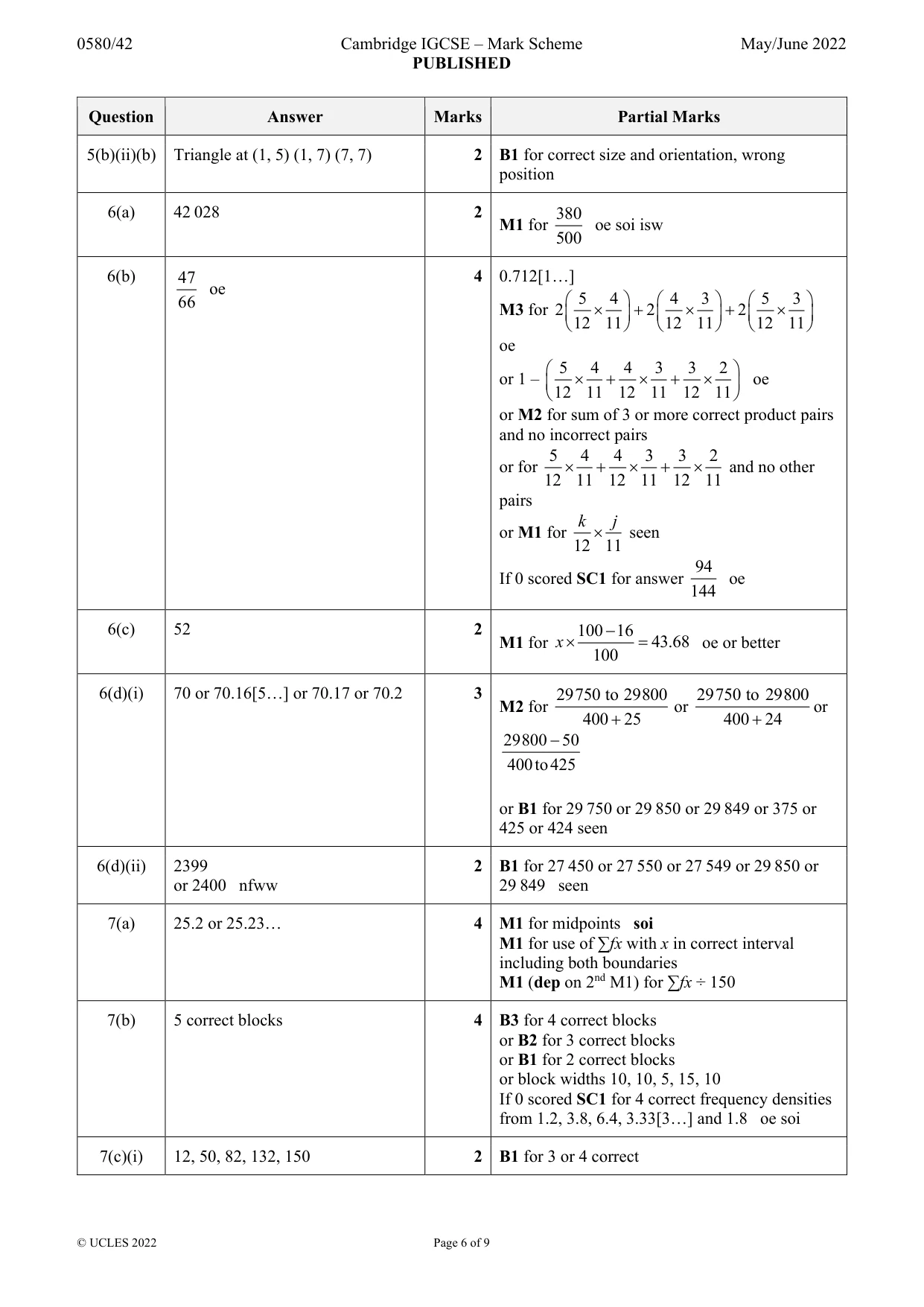 Mark scheme, page 6 of 9