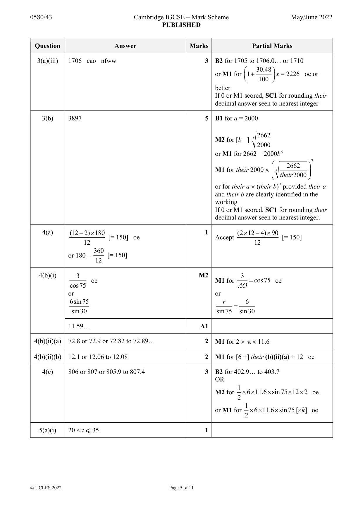 Mark scheme, page 5 of 11
