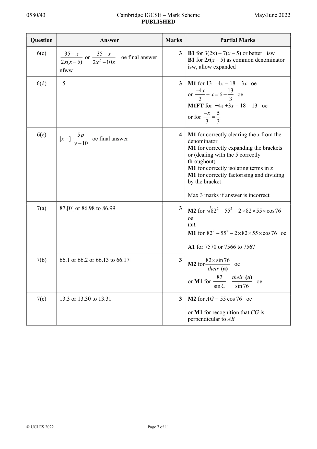 Mark scheme, page 7 of 11