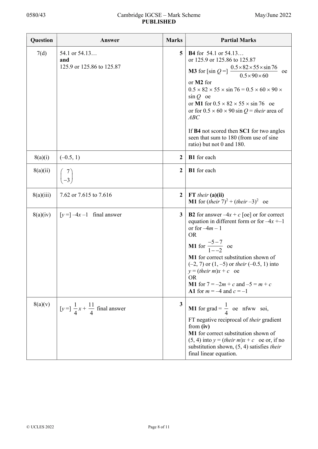 Mark scheme, page 8 of 11