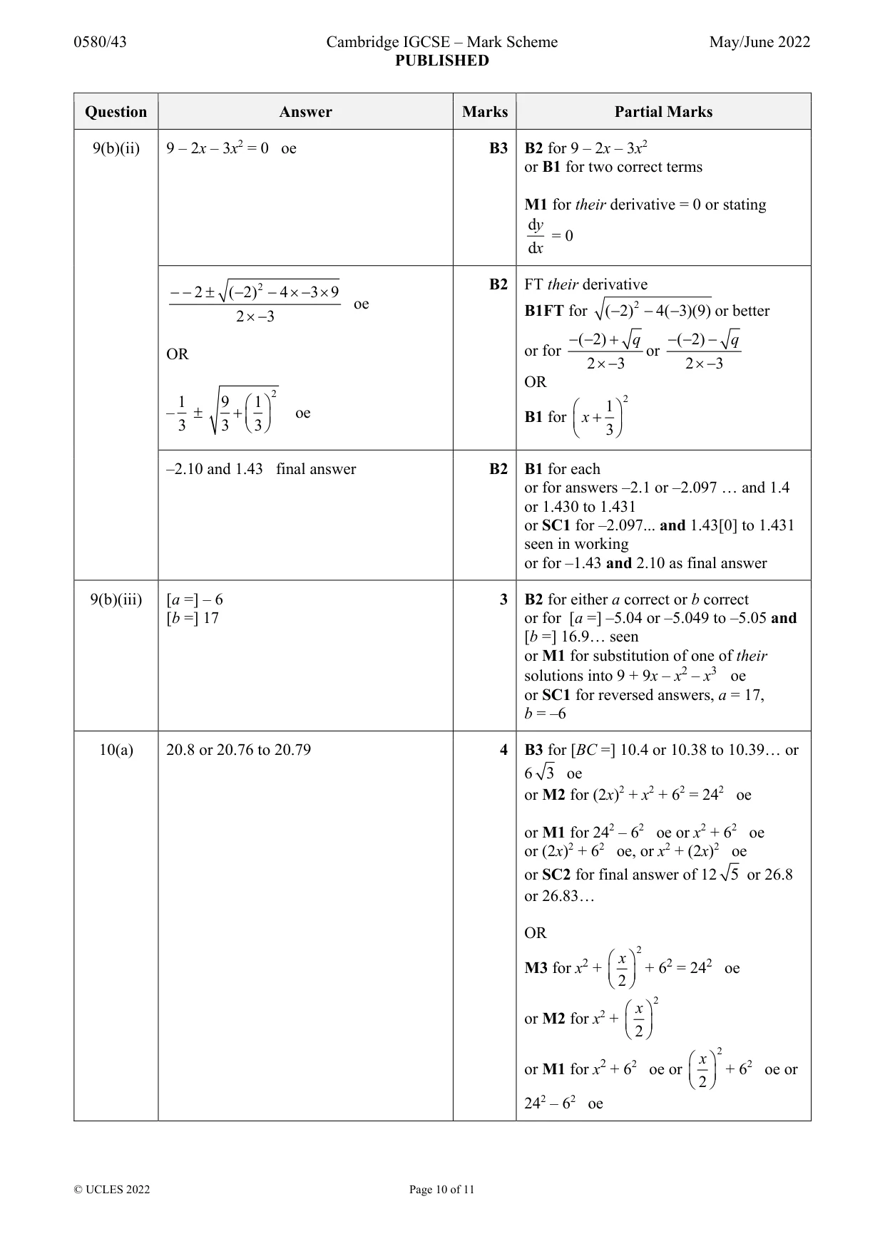 Mark scheme, page 10 of 11