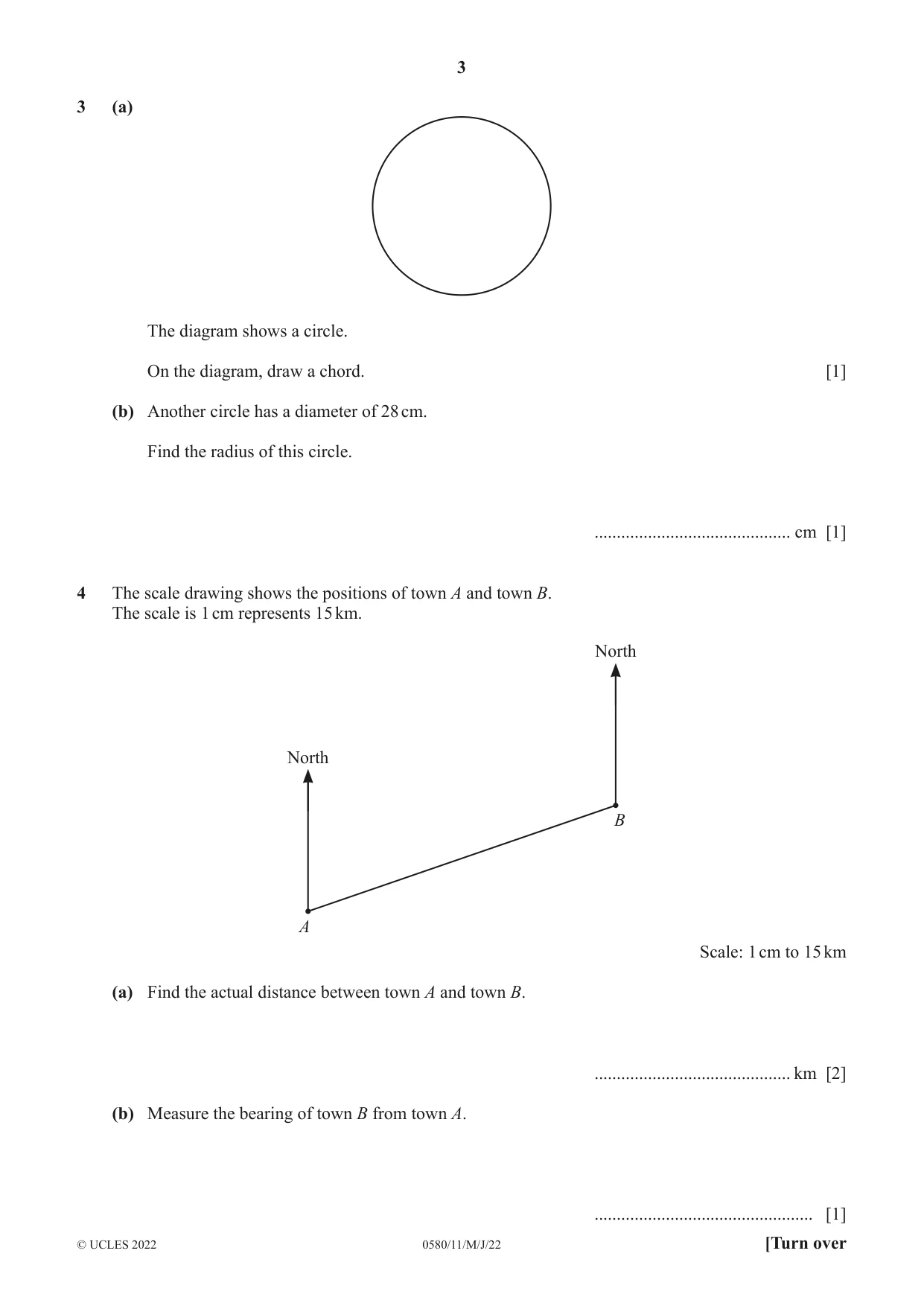 Cambridge IGCSE Mathematics 0580 2022 May/June Paper 1 · Variant 1 question paper, page 3 of 12
