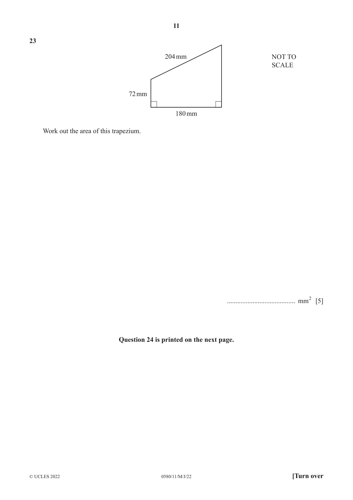 Cambridge IGCSE Mathematics 0580 2022 May/June Paper 1 · Variant 1 question paper, page 11 of 12