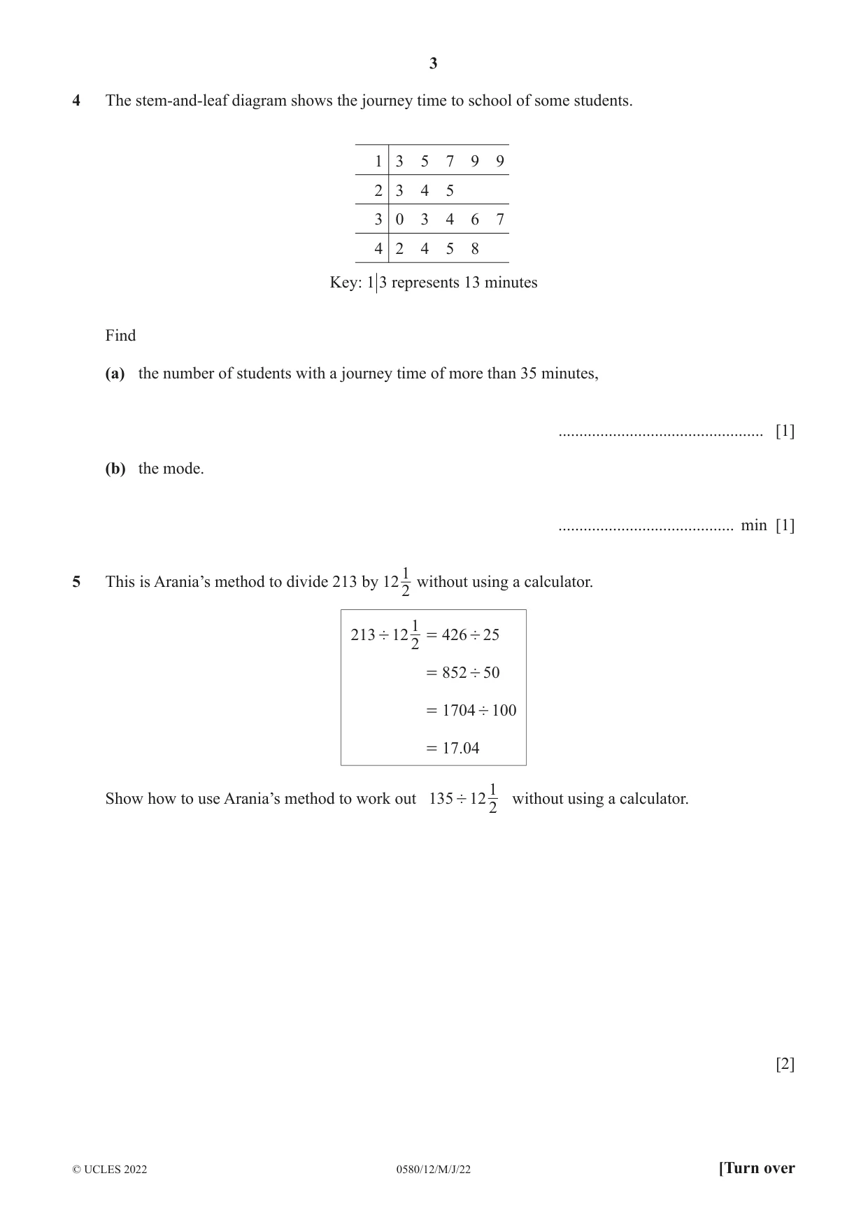 Cambridge IGCSE Mathematics 0580 2022 May/June Paper 1 · Variant 2 question paper, page 3 of 12