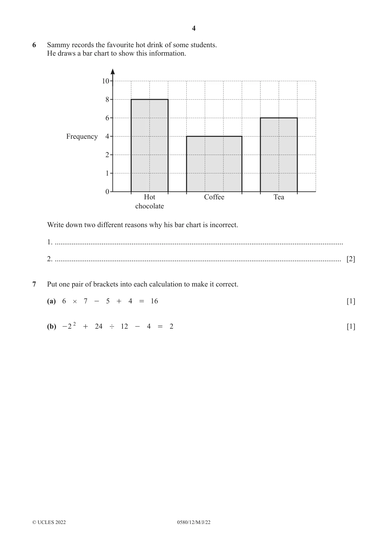 Cambridge IGCSE Mathematics 0580 2022 May/June Paper 1 · Variant 2 question paper, page 4 of 12