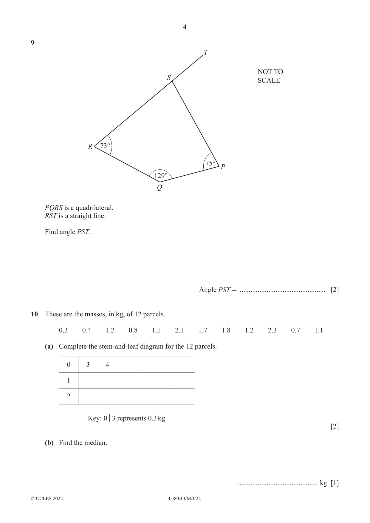Cambridge IGCSE Mathematics 0580 2022 May/June Paper 1 · Variant 3 question paper, page 4 of 12